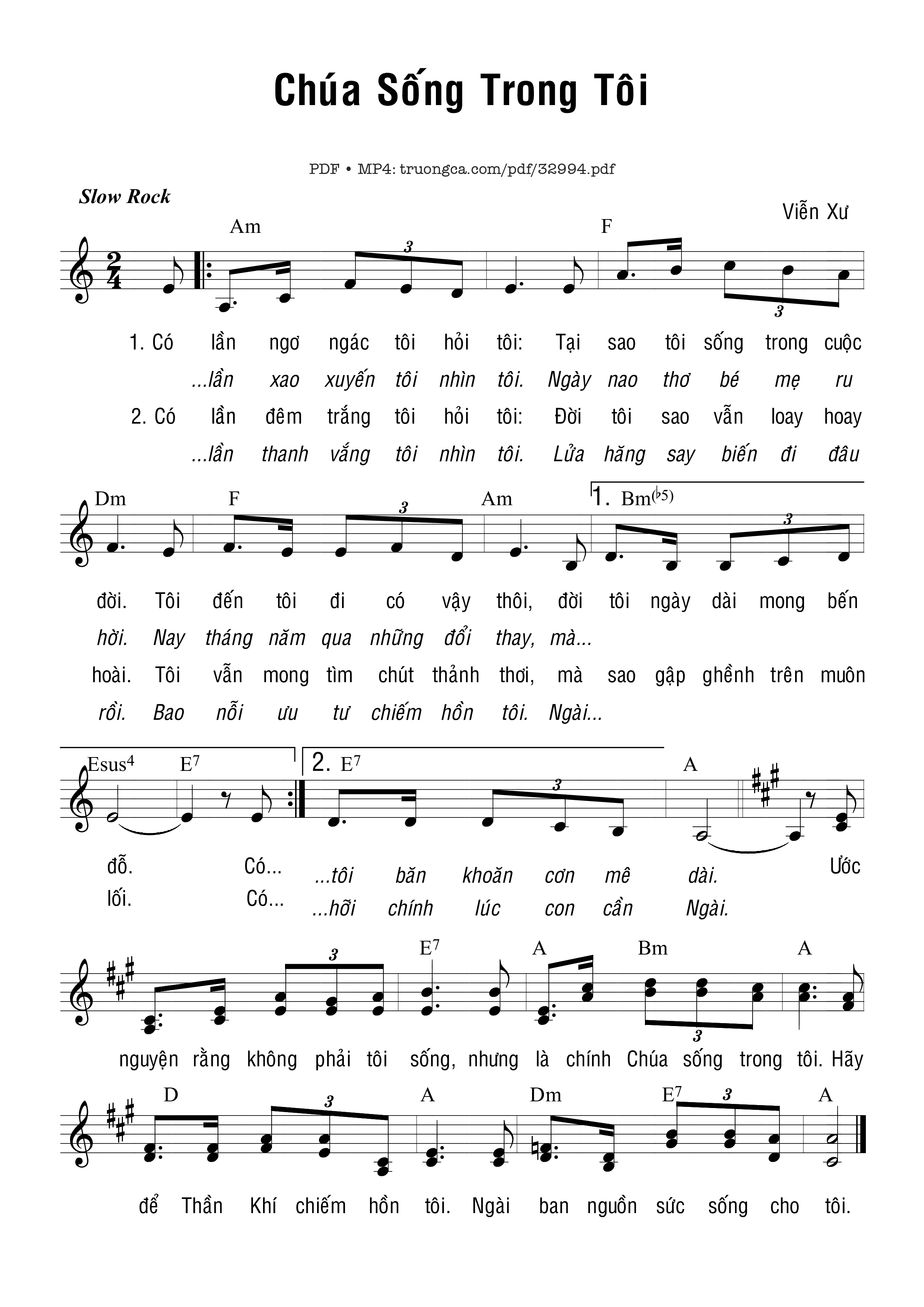 Sheet PDF of Chúa Sống Trong Tôi