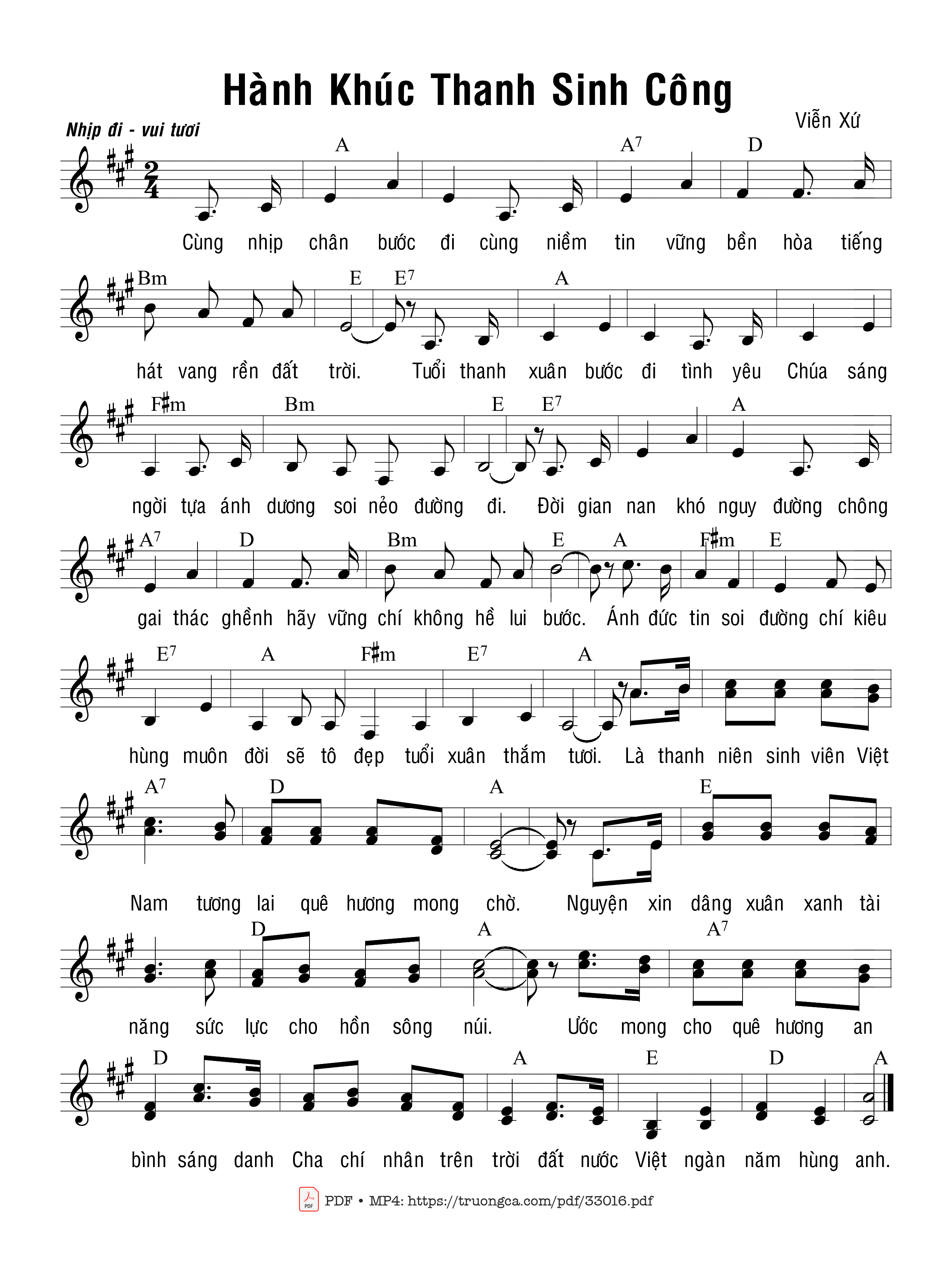 Sheet PDF of Hành Khúc Thanh Sinh Công