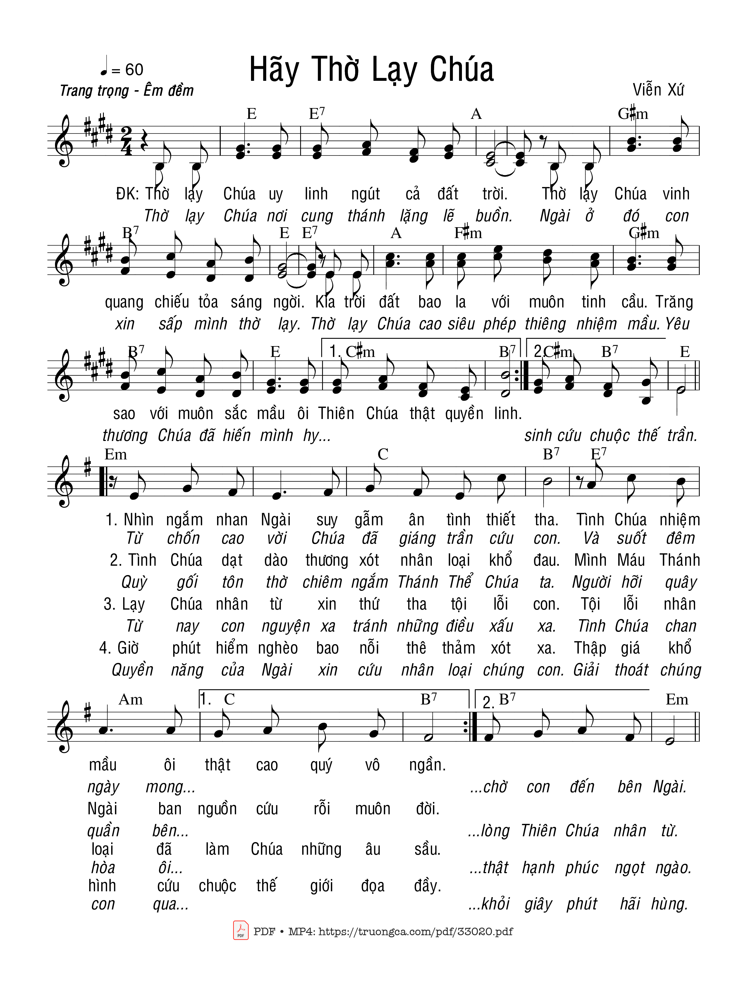 Sheet PDF of Hãy Thờ Lạy Chúa