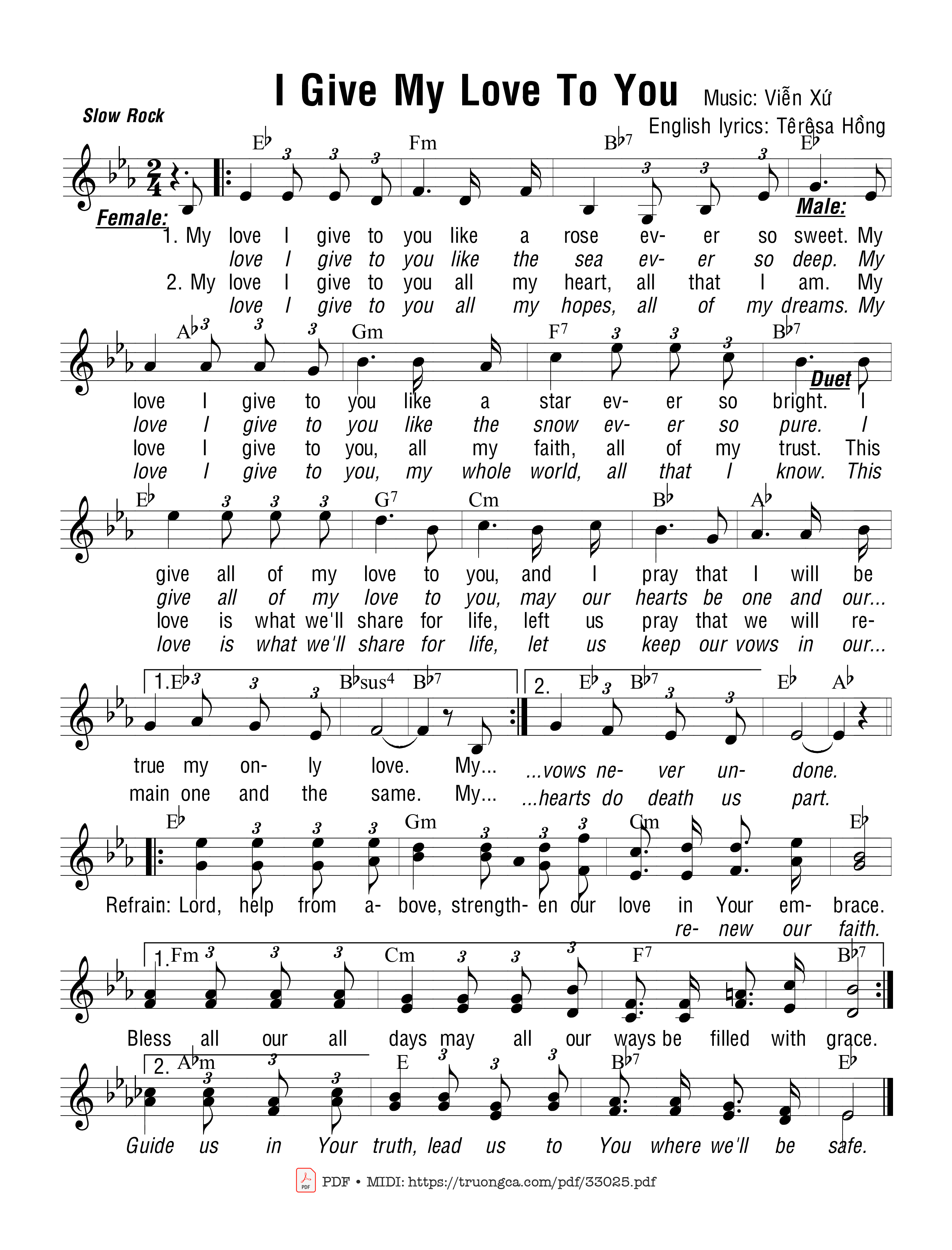 Sheet PDF of I Give My Love To You (Tình Yêu Xin Trao Về)