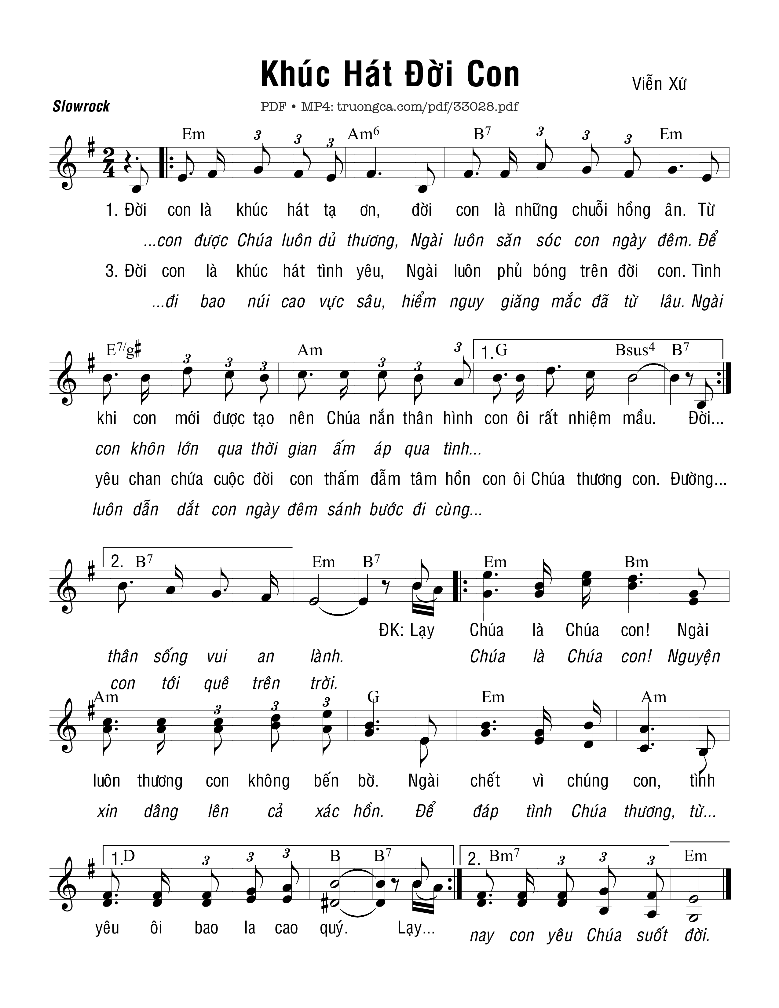 Sheet PDF of Khúc Hát Đời Con