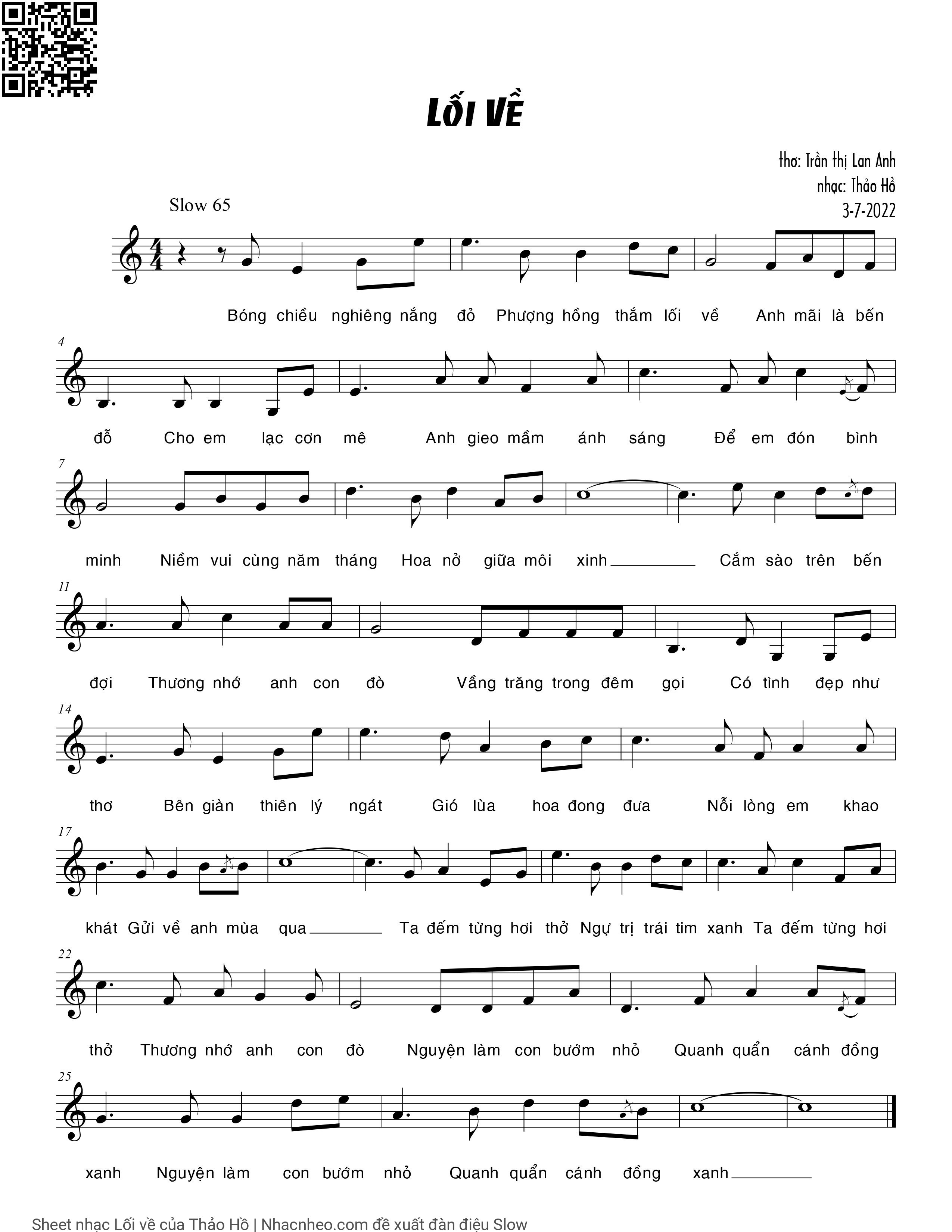 Page 1 of Sheet music PDF Lối về - Thảo Hồ