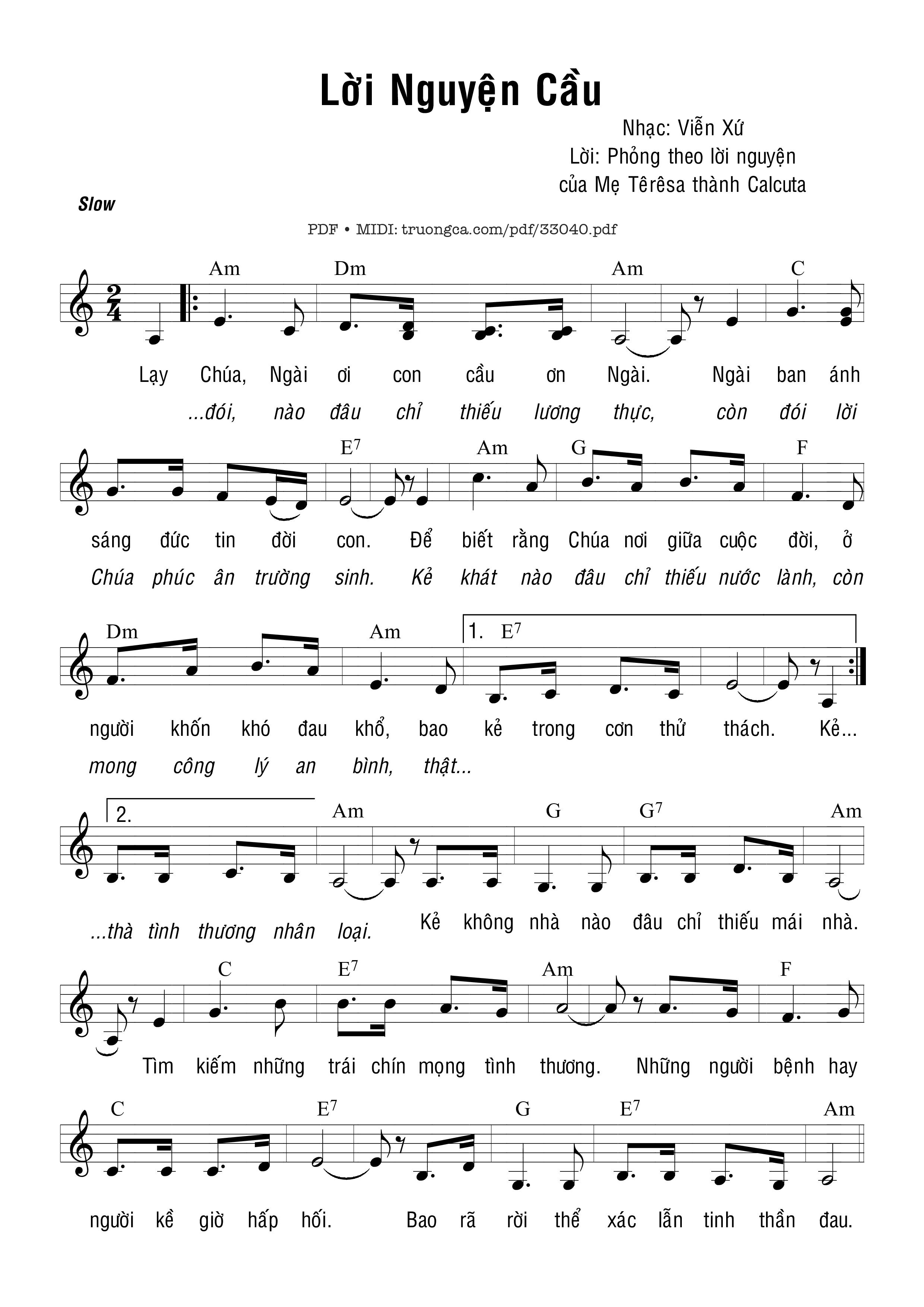 Sheet PDF of Lời Nguyện Cầu