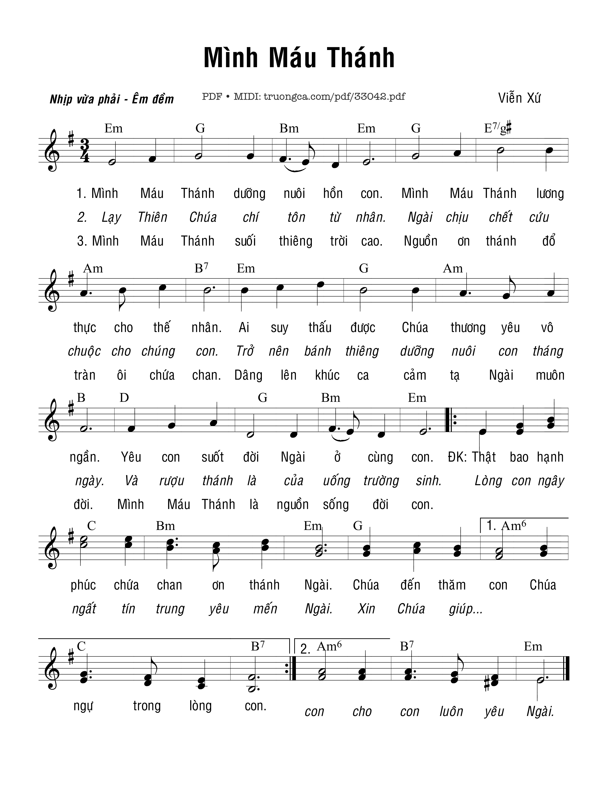 Page 1 of Sheet music PDF Mình Máu Thánh - Viễn Xứ