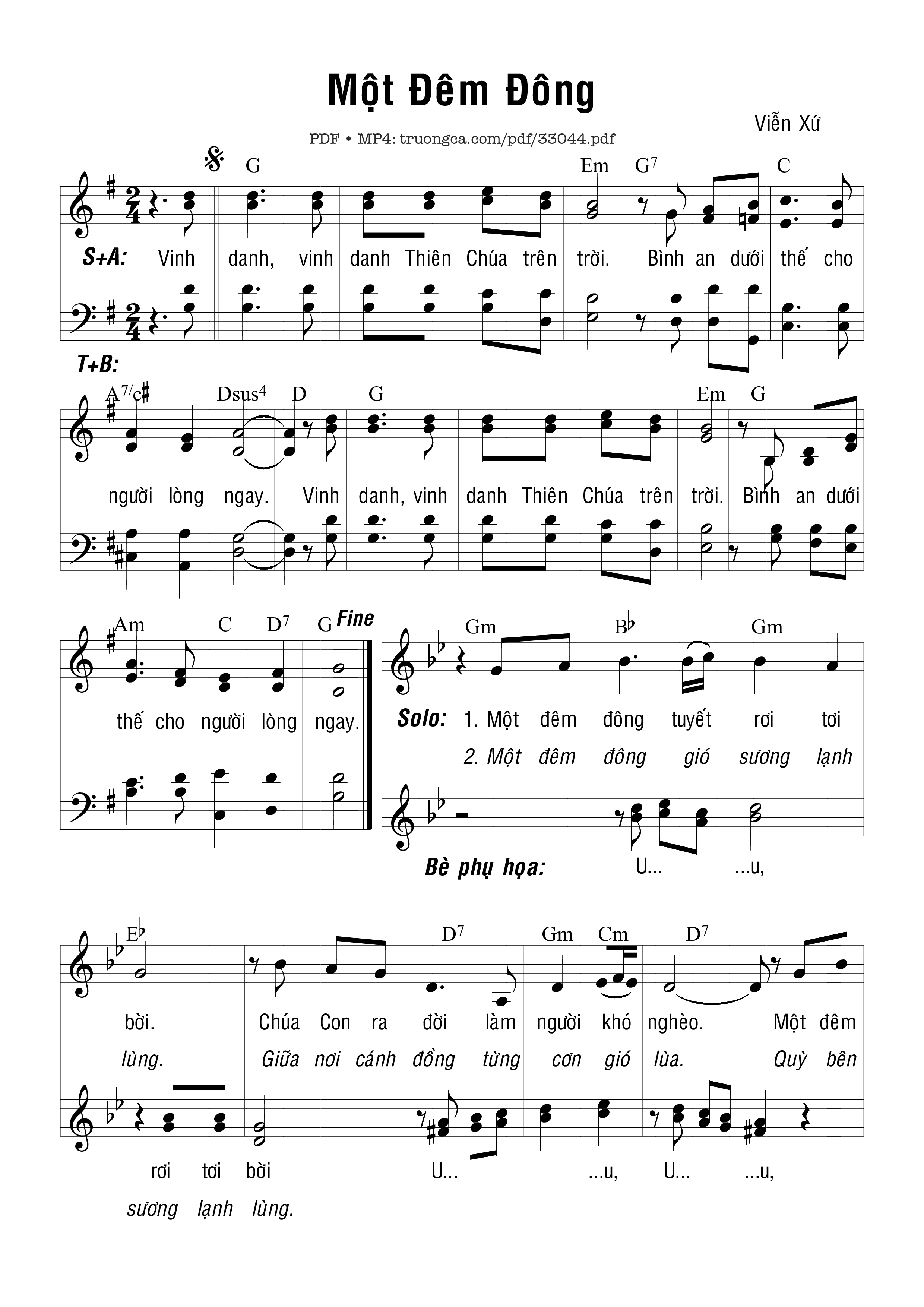 Sheet PDF of Một Đêm Đông (4 Bè)