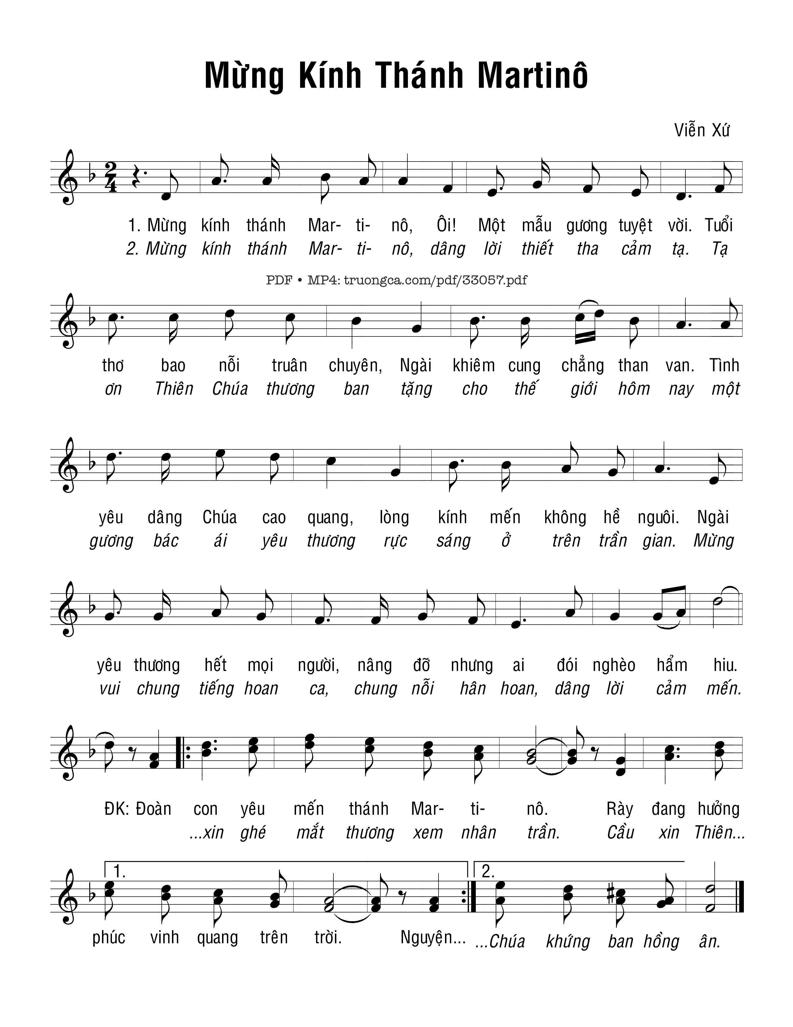 Sheet PDF of Mừng Kính Thánh Martinô