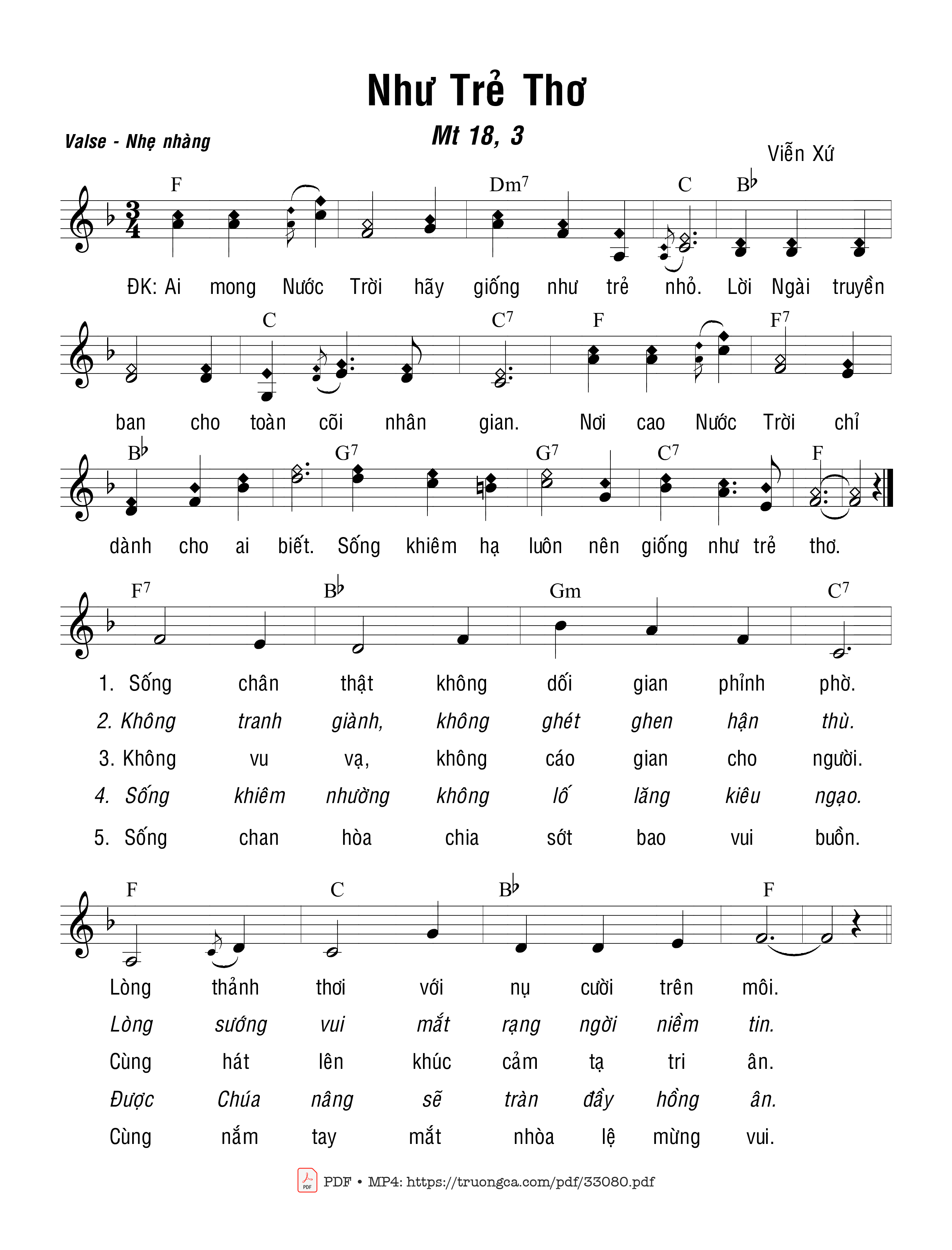 Sheet PDF of Như Trẻ Nhỏ