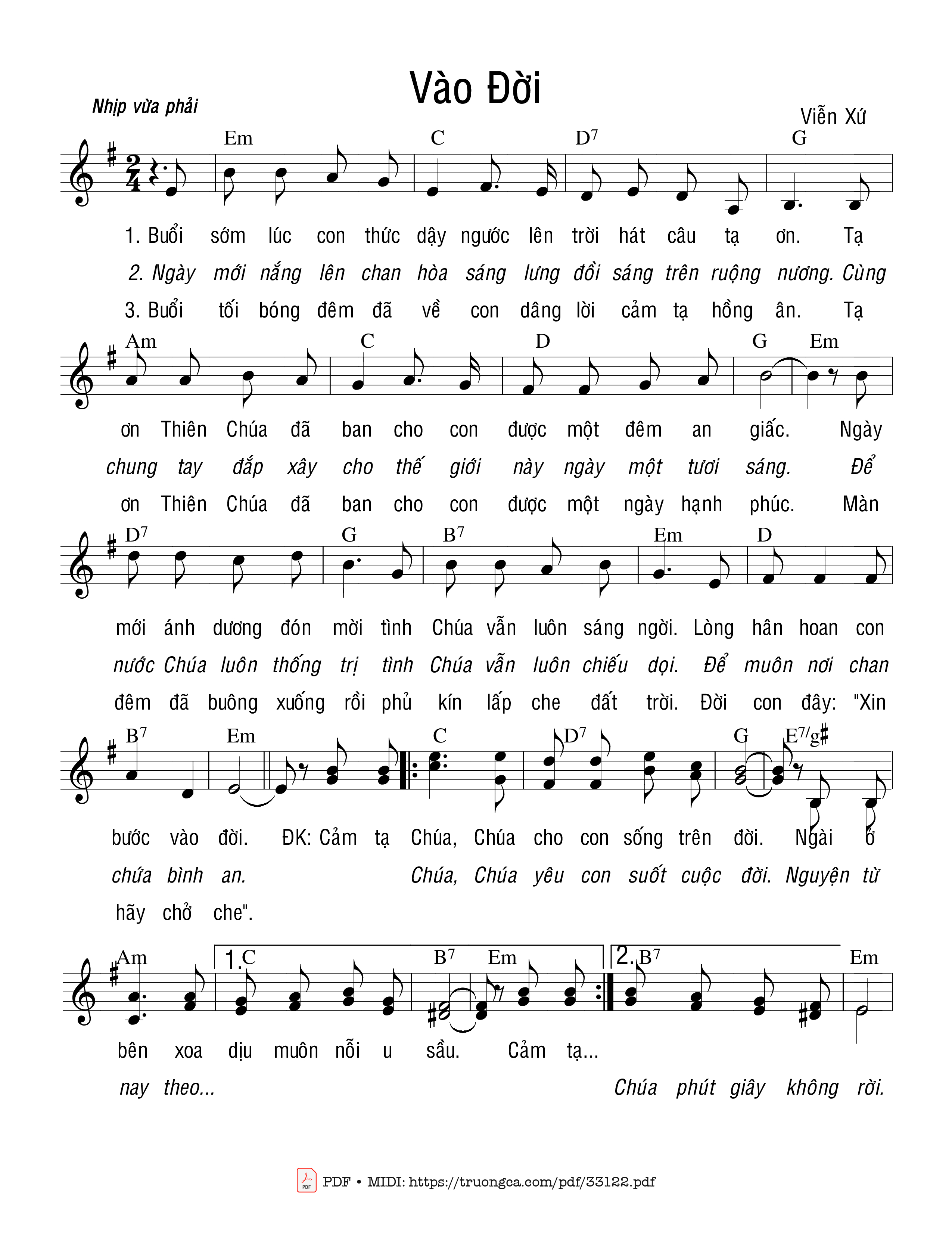 Sheet PDF of Vào Đời - Viễn Xứ