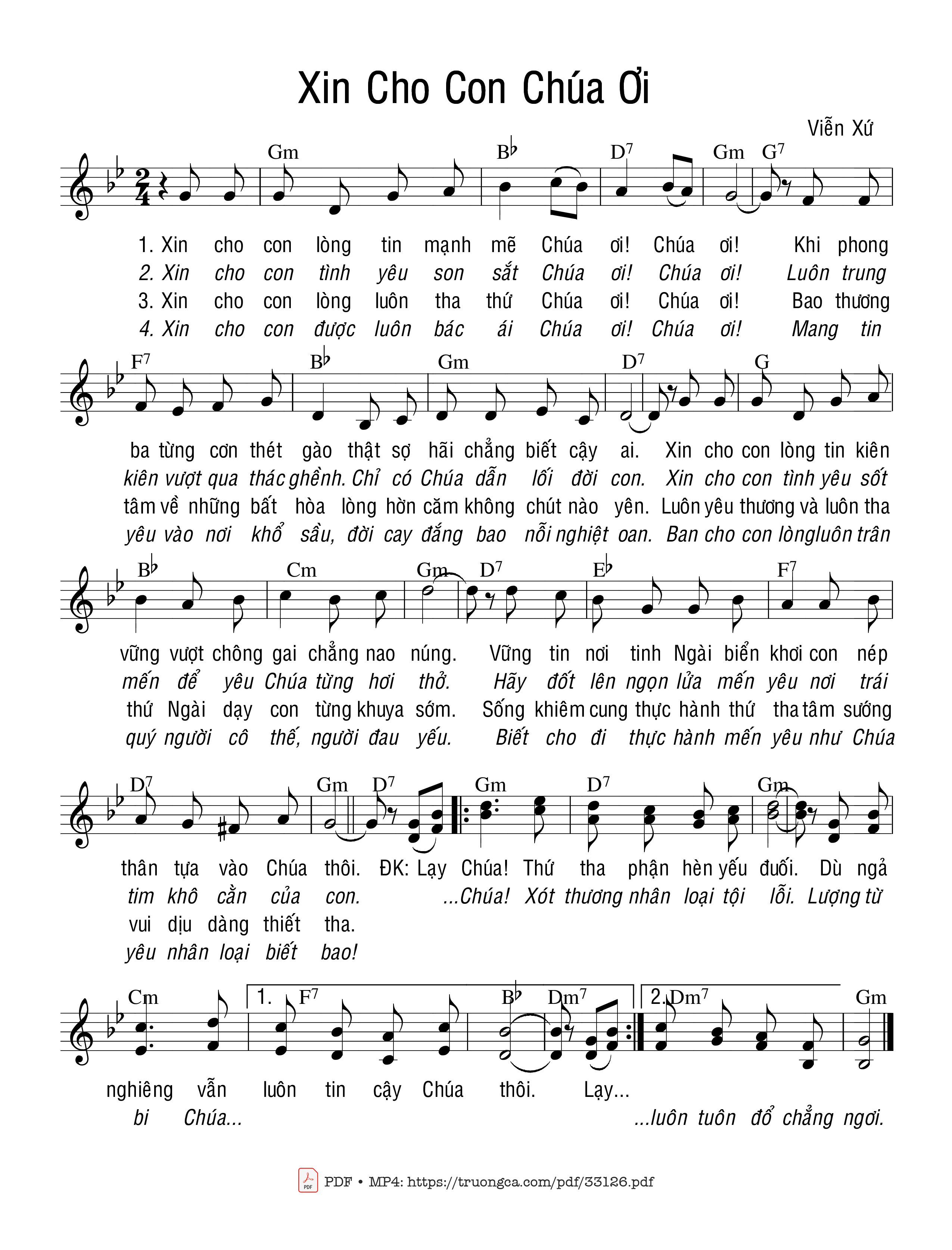 Page 1 of Sheet music PDF Xin Cho Con Chúa Ơi - Viễn Xứ