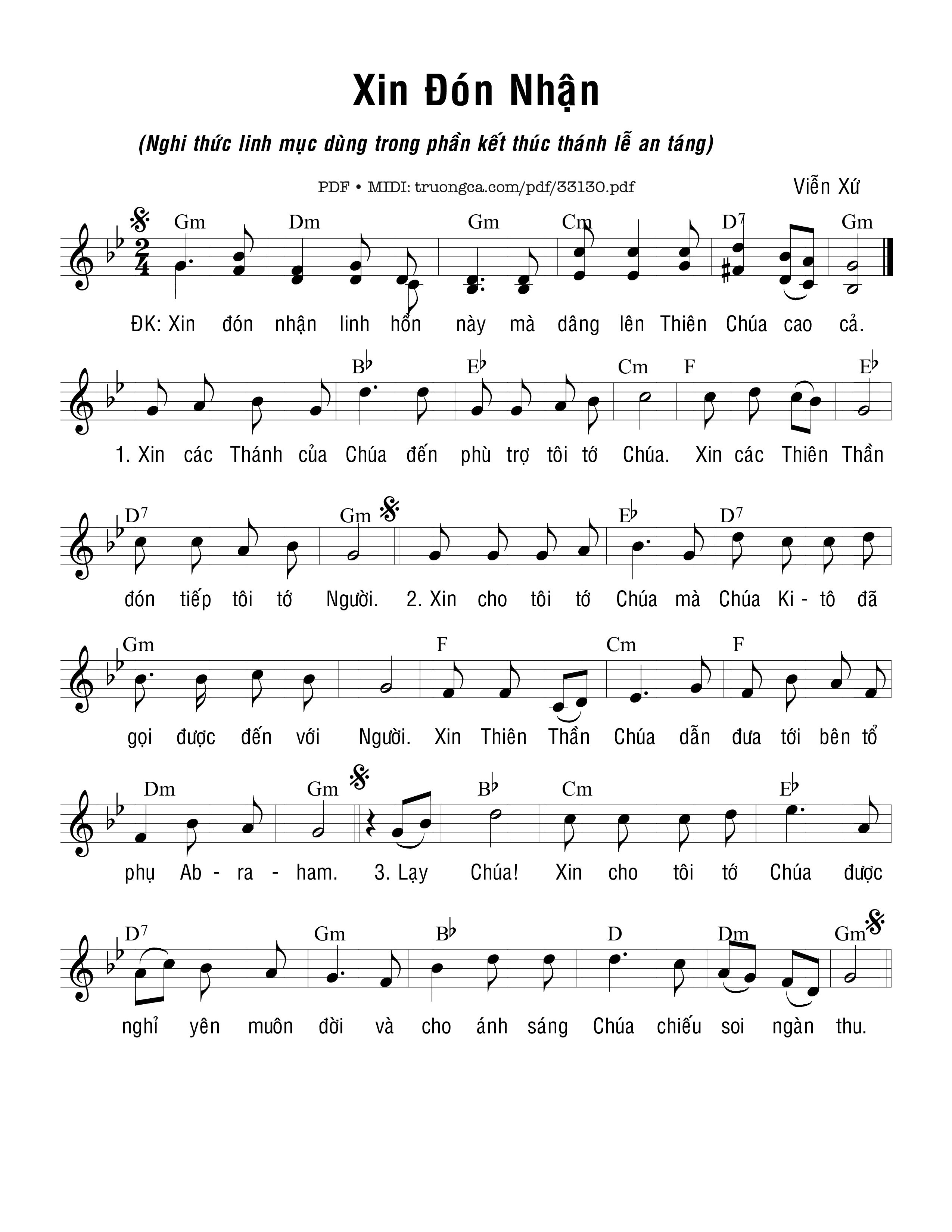 Page 1 of Sheet music PDF Xin Đón Nhận - Viễn Xứ