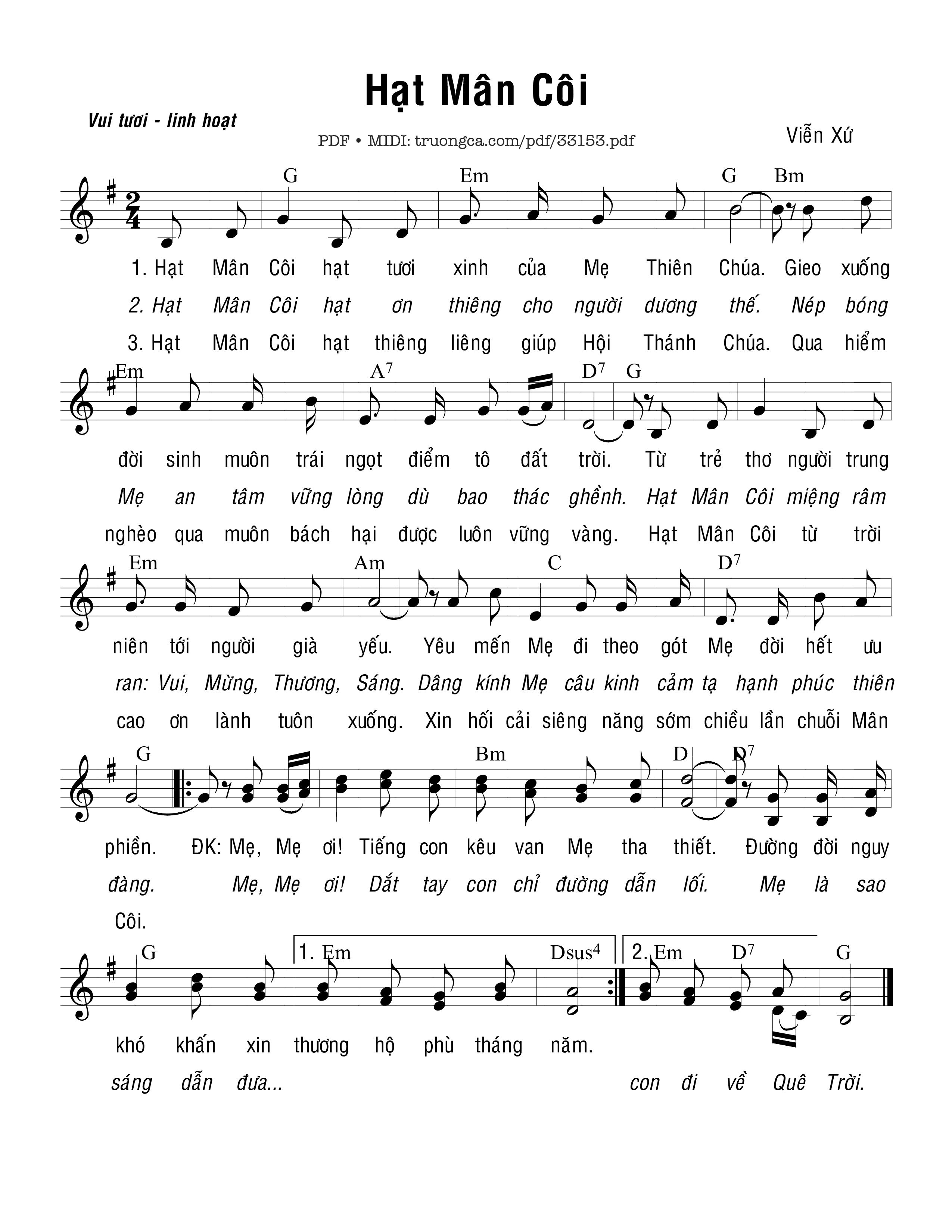 Sheet PDF of Hạt Mân Côi