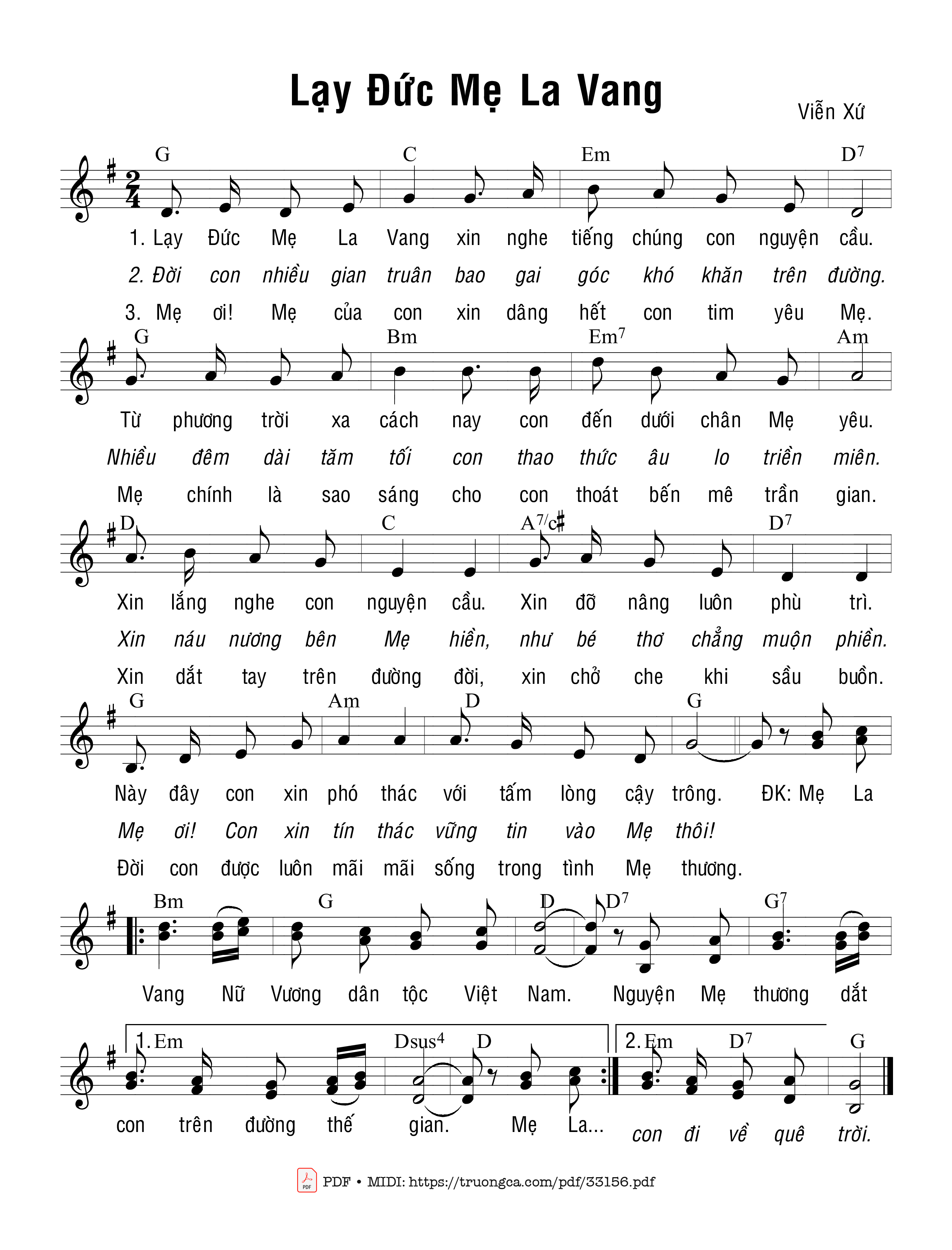 Page 1 of Sheet music PDF Lạy Đức Mẹ La Vang - Viễn Xứ