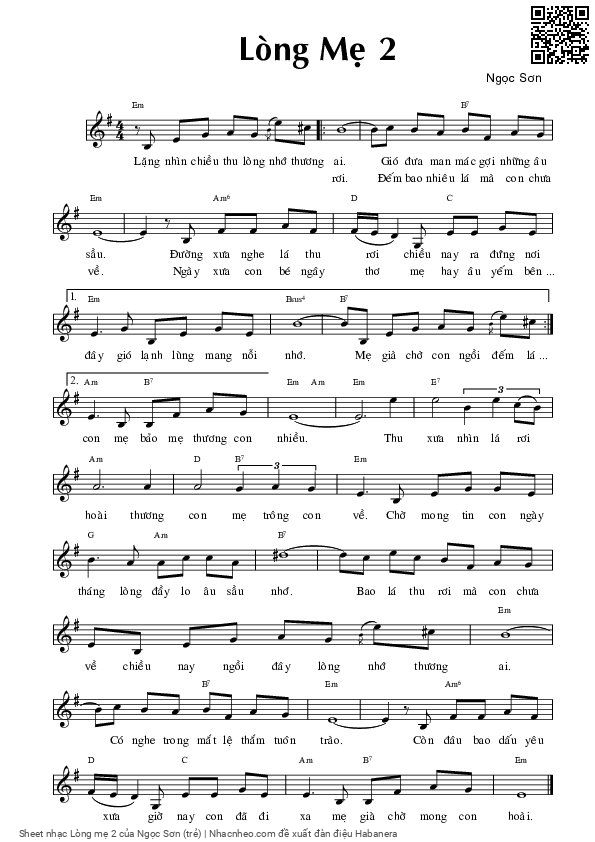 Sheet PDF of Lòng mẹ 2 - Ngọc Sơn (trẻ)