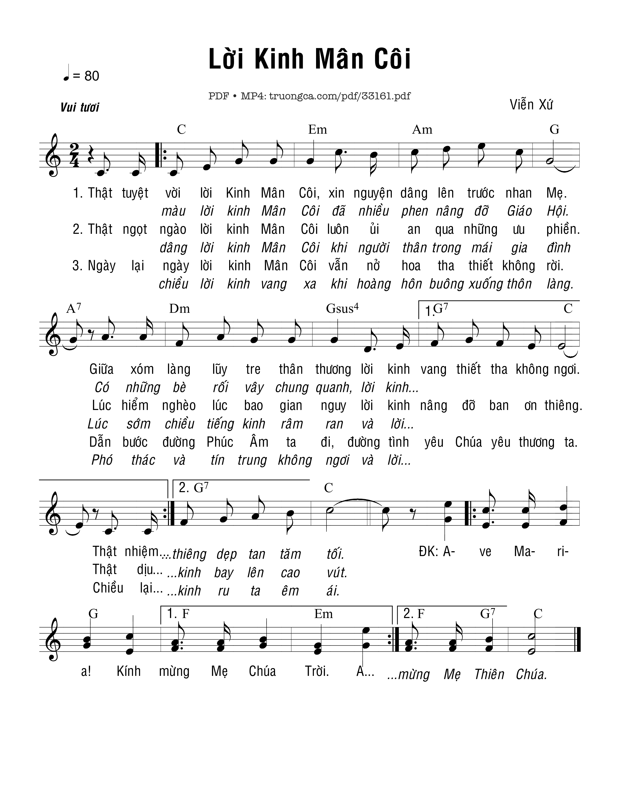 Sheet PDF of Lời Kinh Mân Côi
