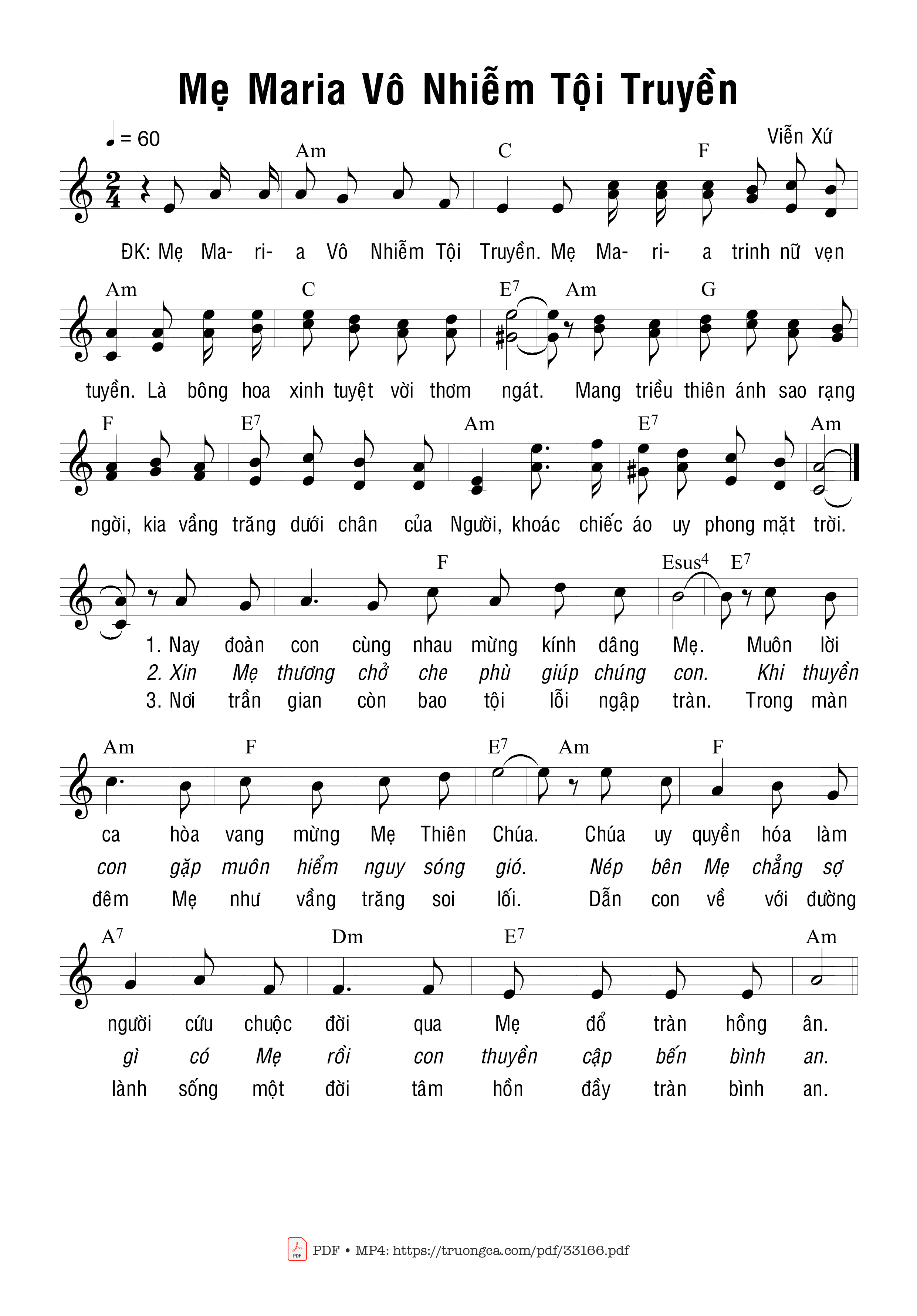 Sheet PDF of Mẹ Maria Vô Nhiễm Nguyên Tội