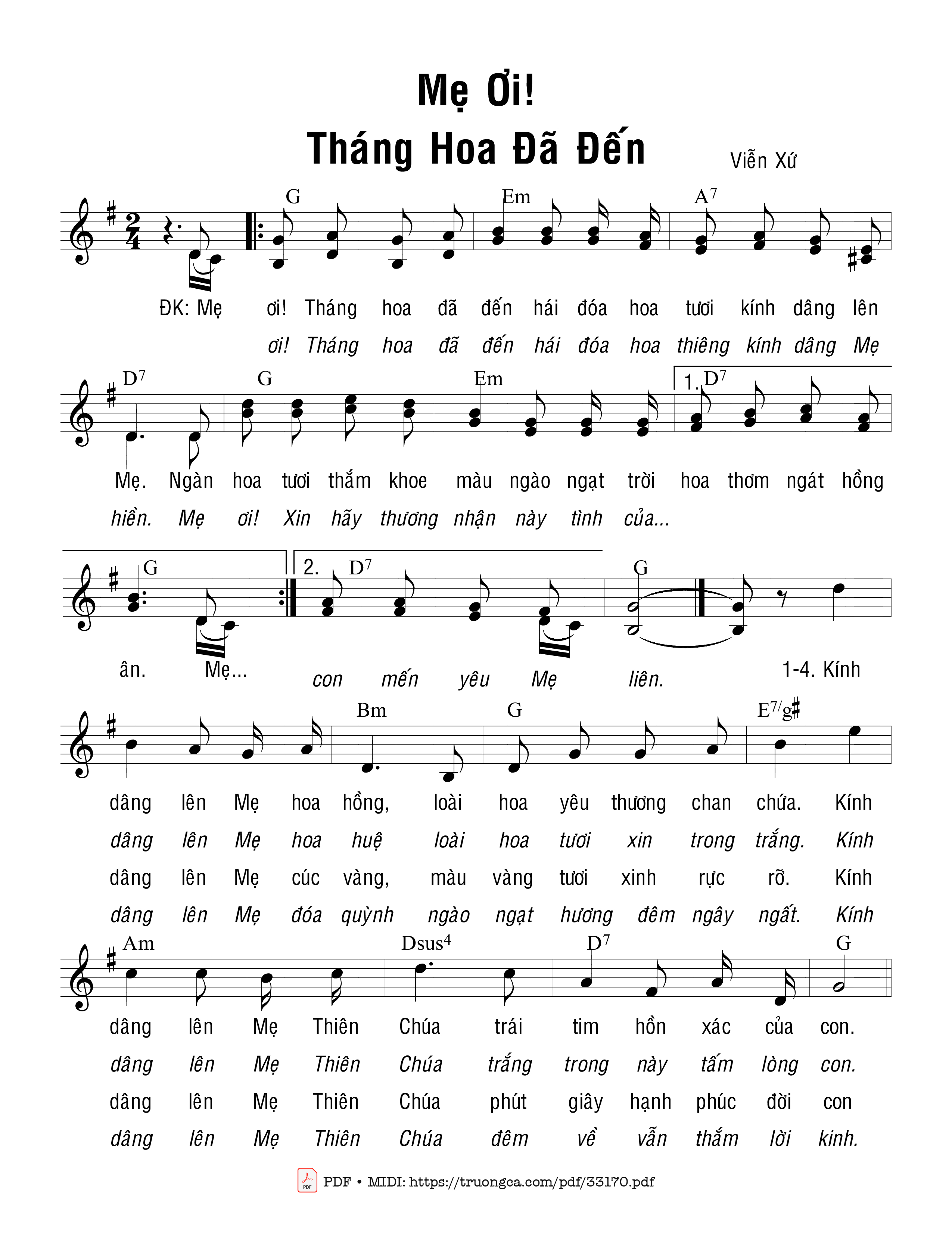 Page 1 of Sheet music PDF Mẹ Ơi! Tháng Hoa Đã Đến - Viễn Xứ