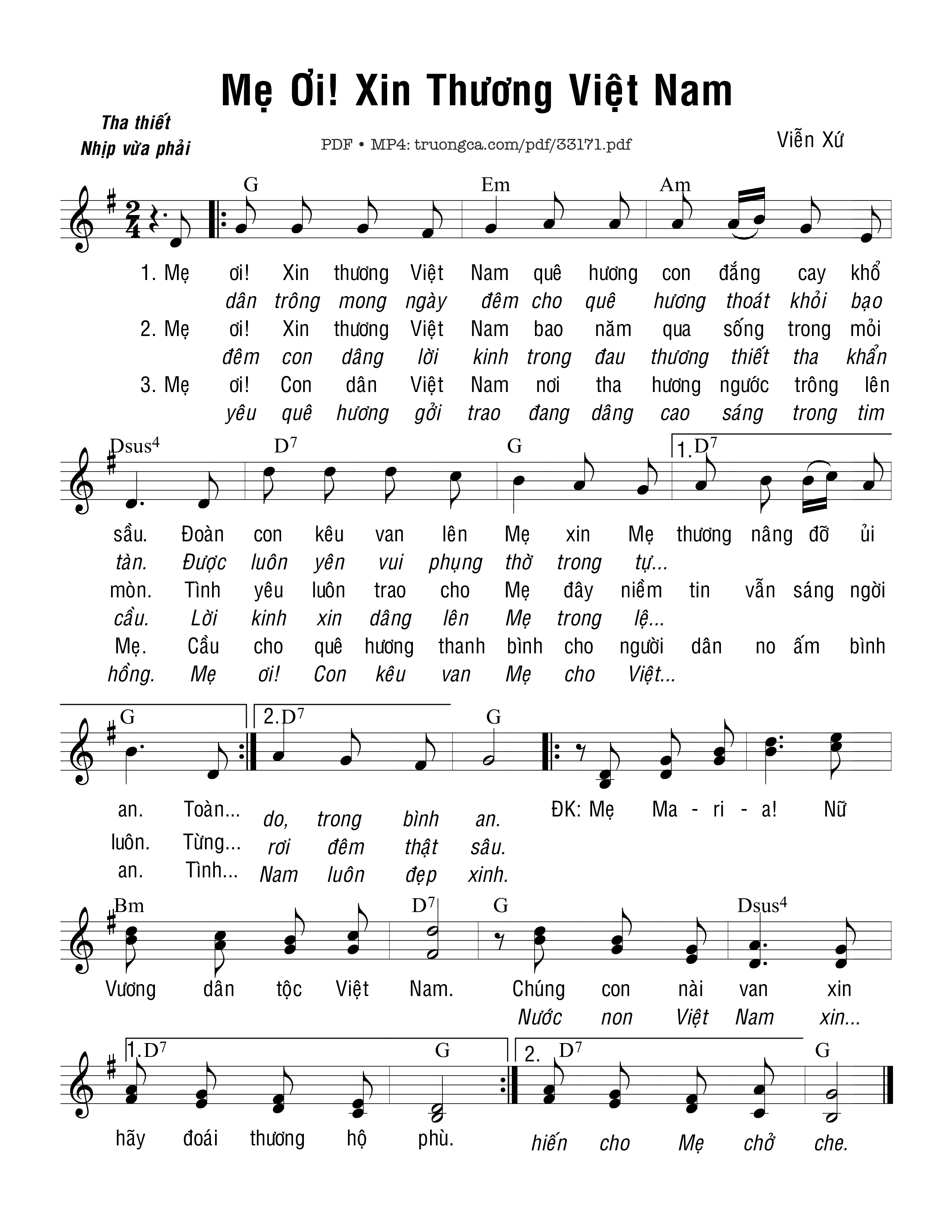 Sheet PDF of Mẹ Ơi! Xin Thương Việt Nam