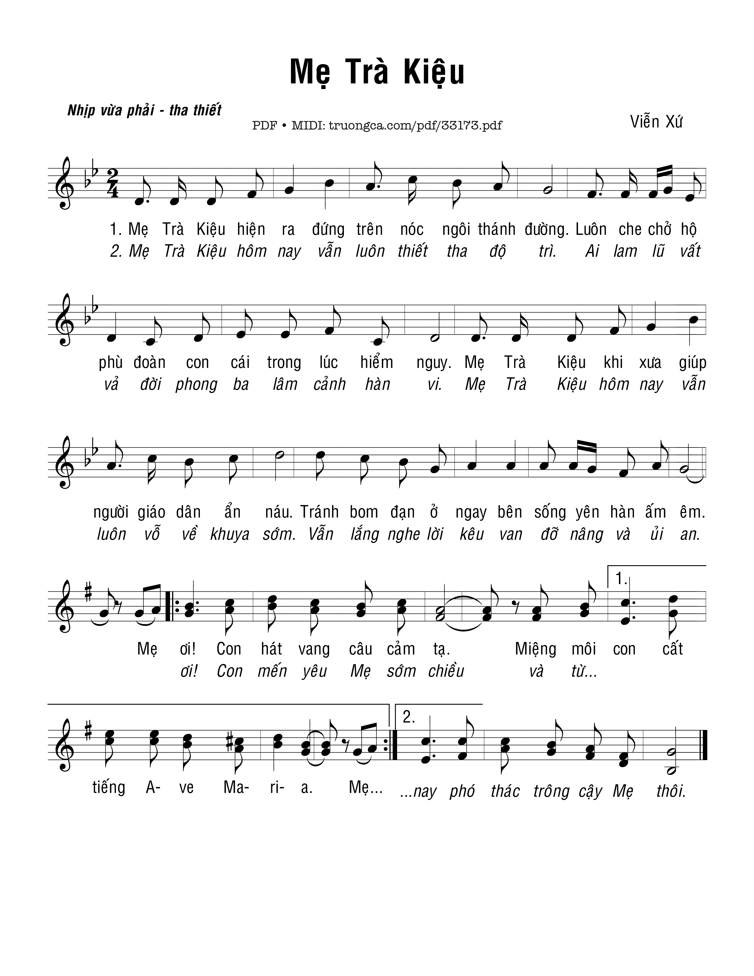 Sheet PDF of Mẹ Trà Kiều