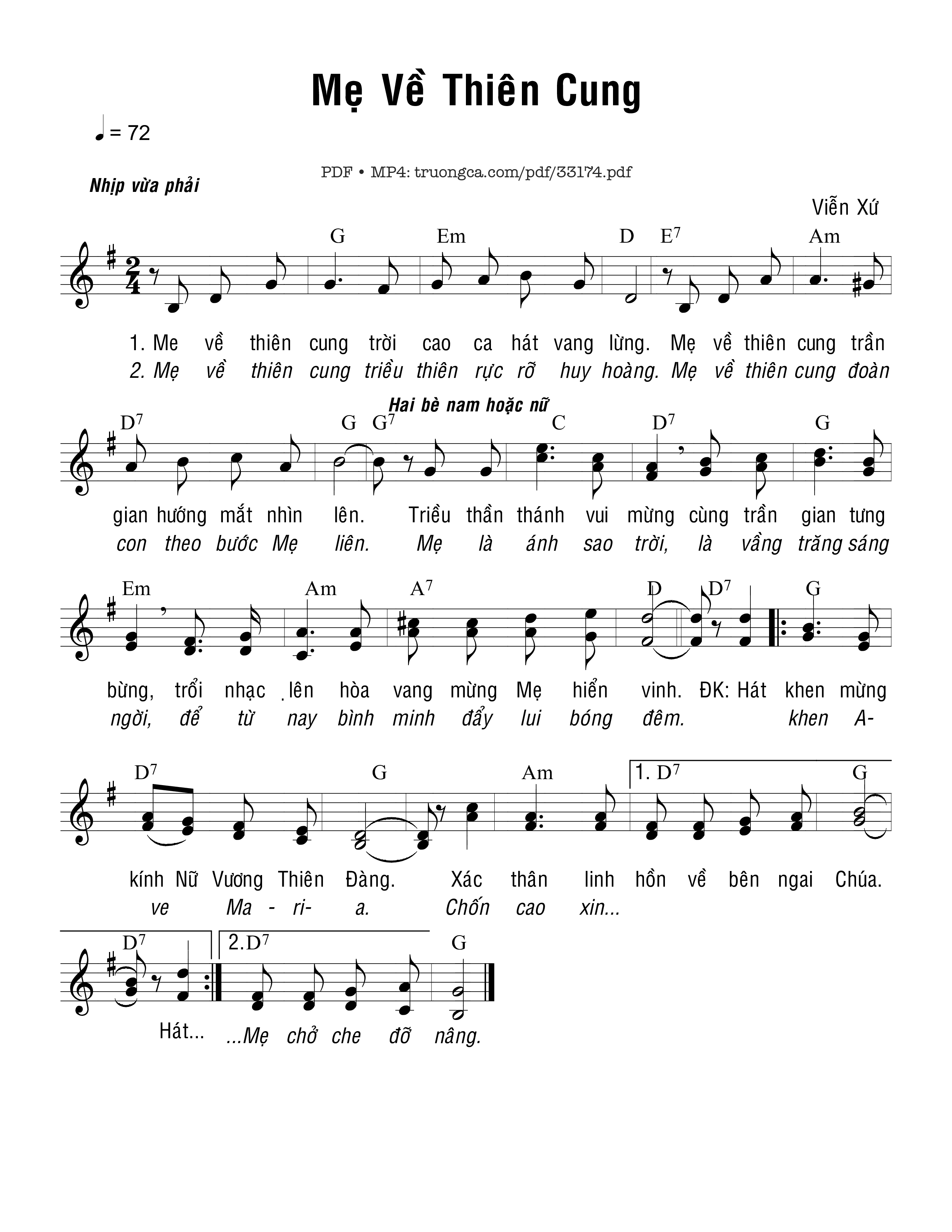 Page 1 of Sheet music PDF Mẹ Về Thiên Cung - Viễn Xứ