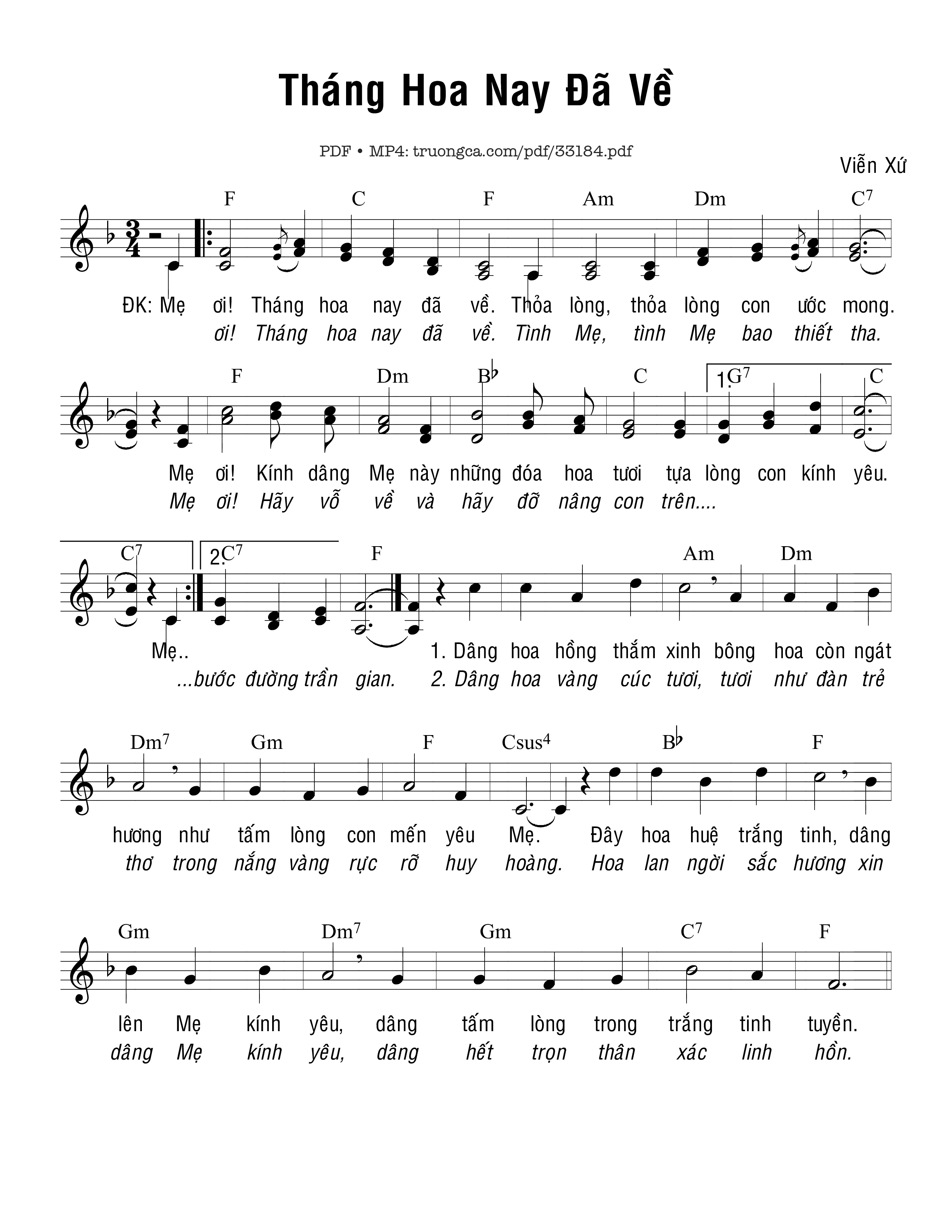 Page 1 of Sheet music PDF Tháng Hoa Nay Đã Về - Viễn Xứ
