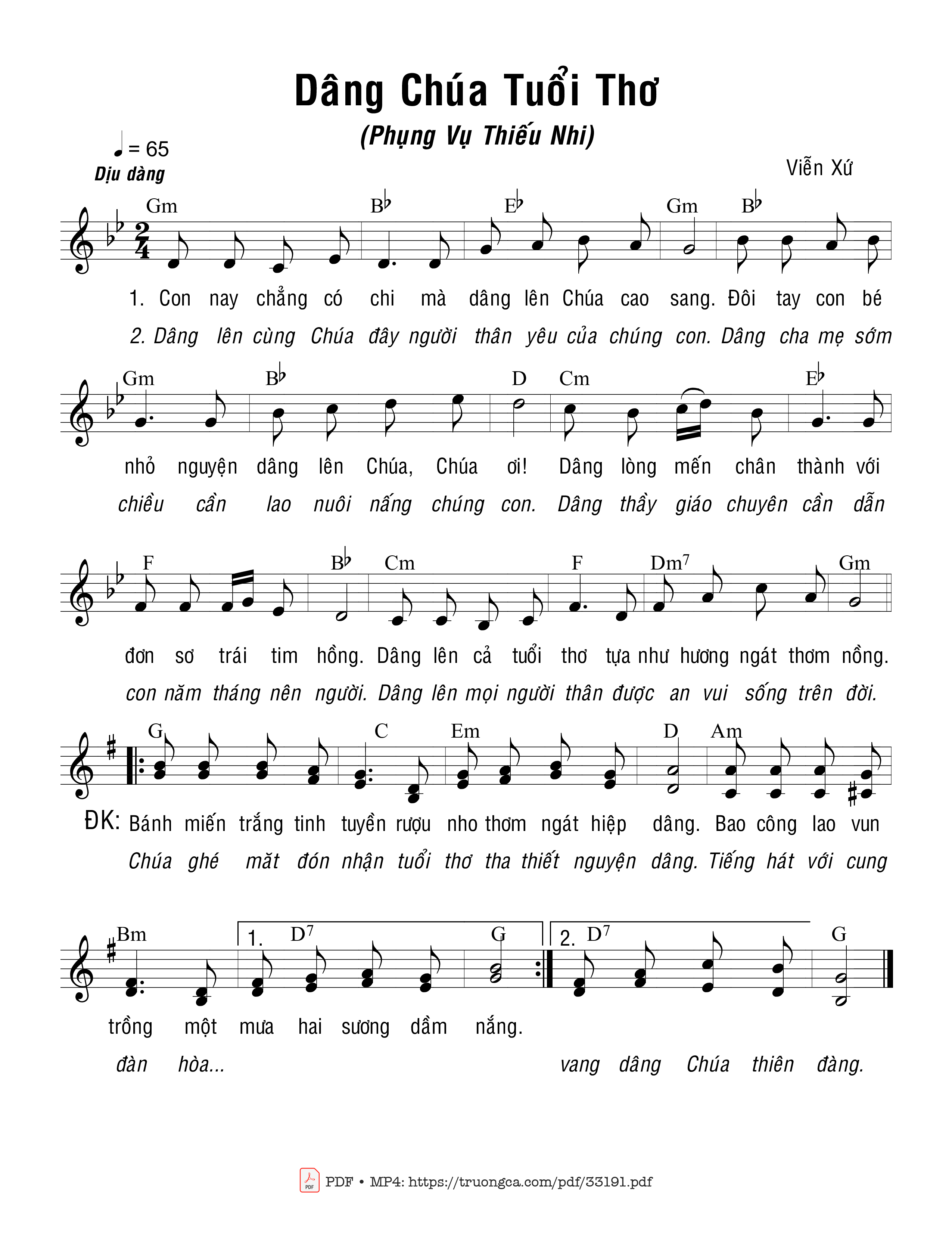 Sheet PDF of Dâng Chúa Tuổi Thơ