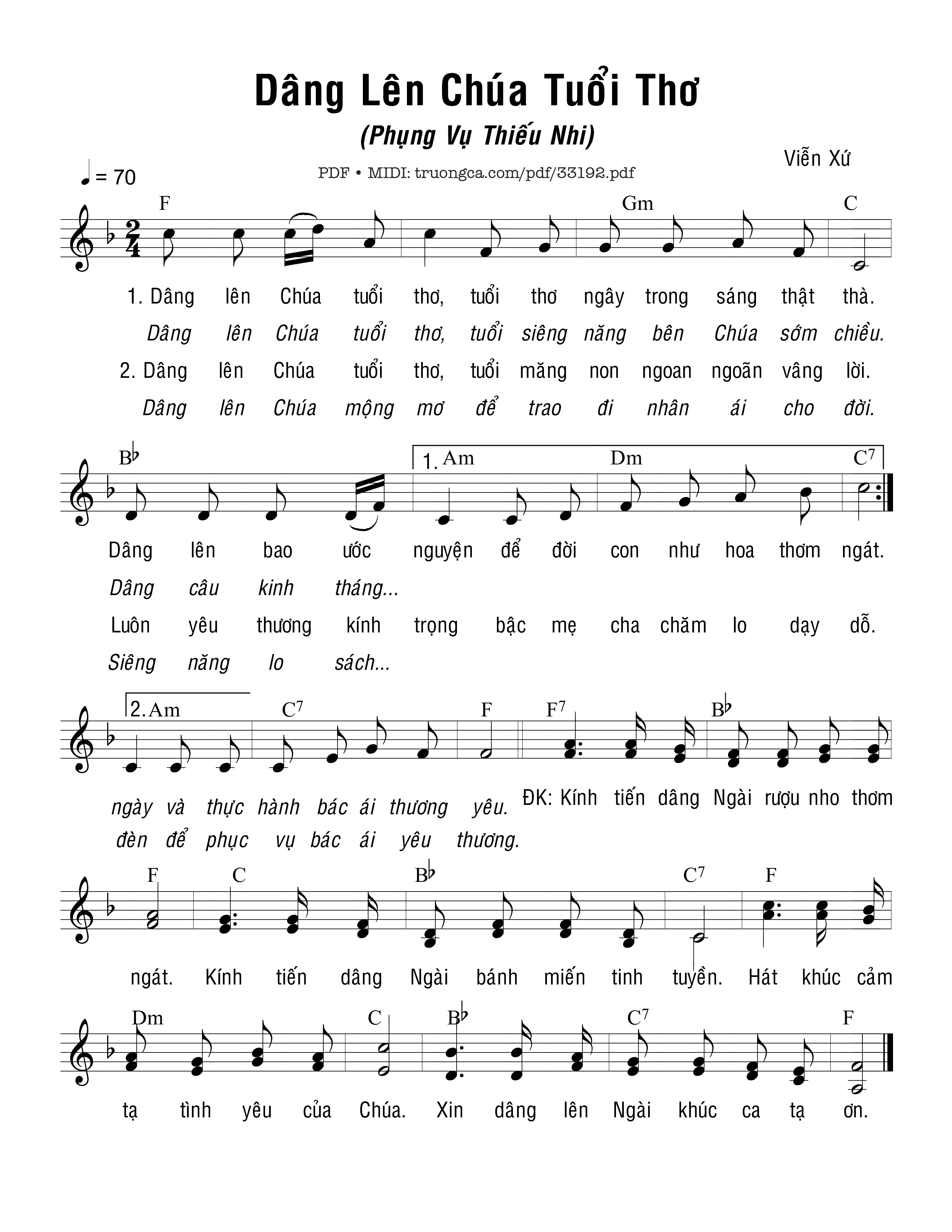 Sheet PDF of Dâng Lên Chúa Tuổi Thơ