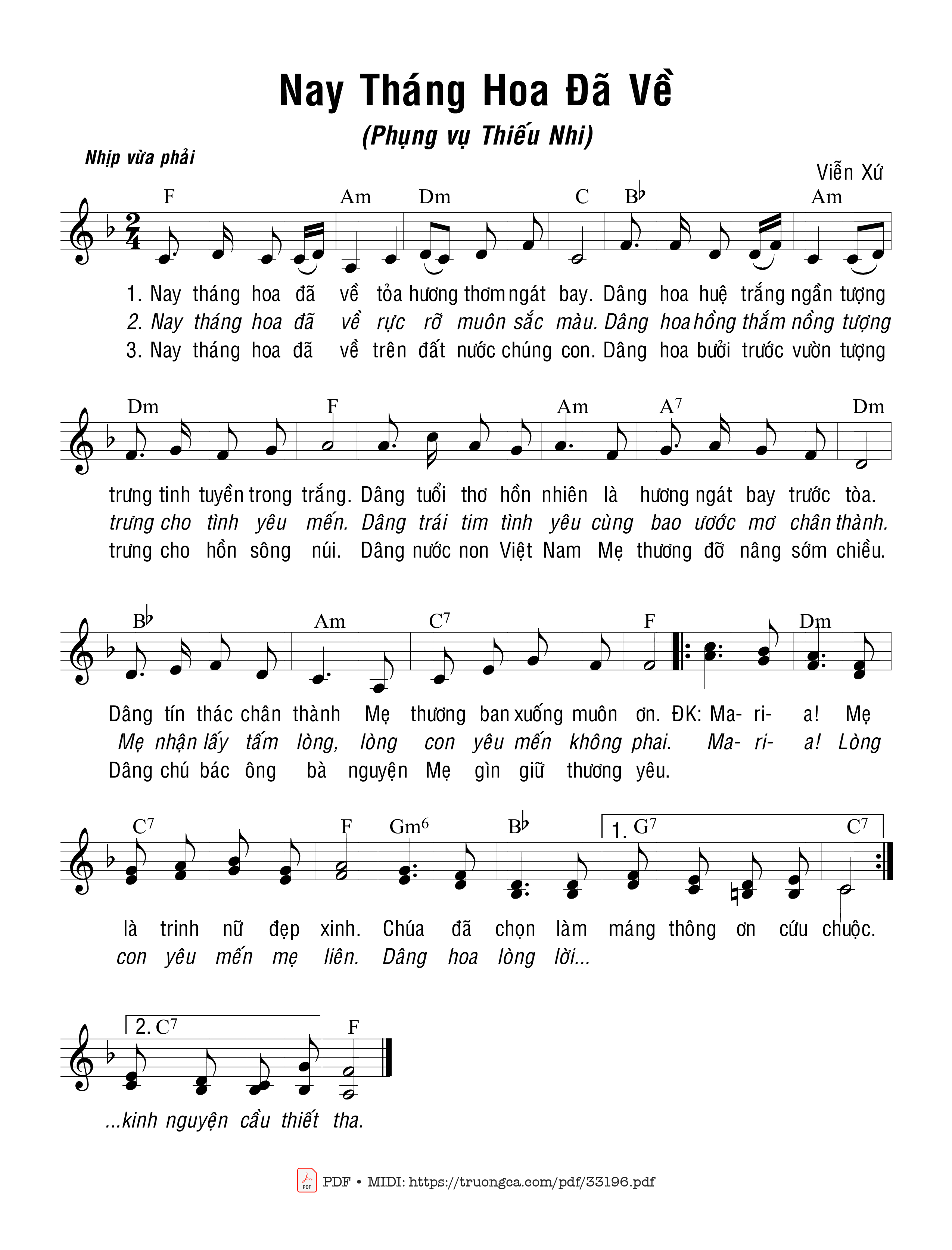 Page 1 of Sheet music PDF Nay Tháng Hoa Đã Về - Viễn Xứ