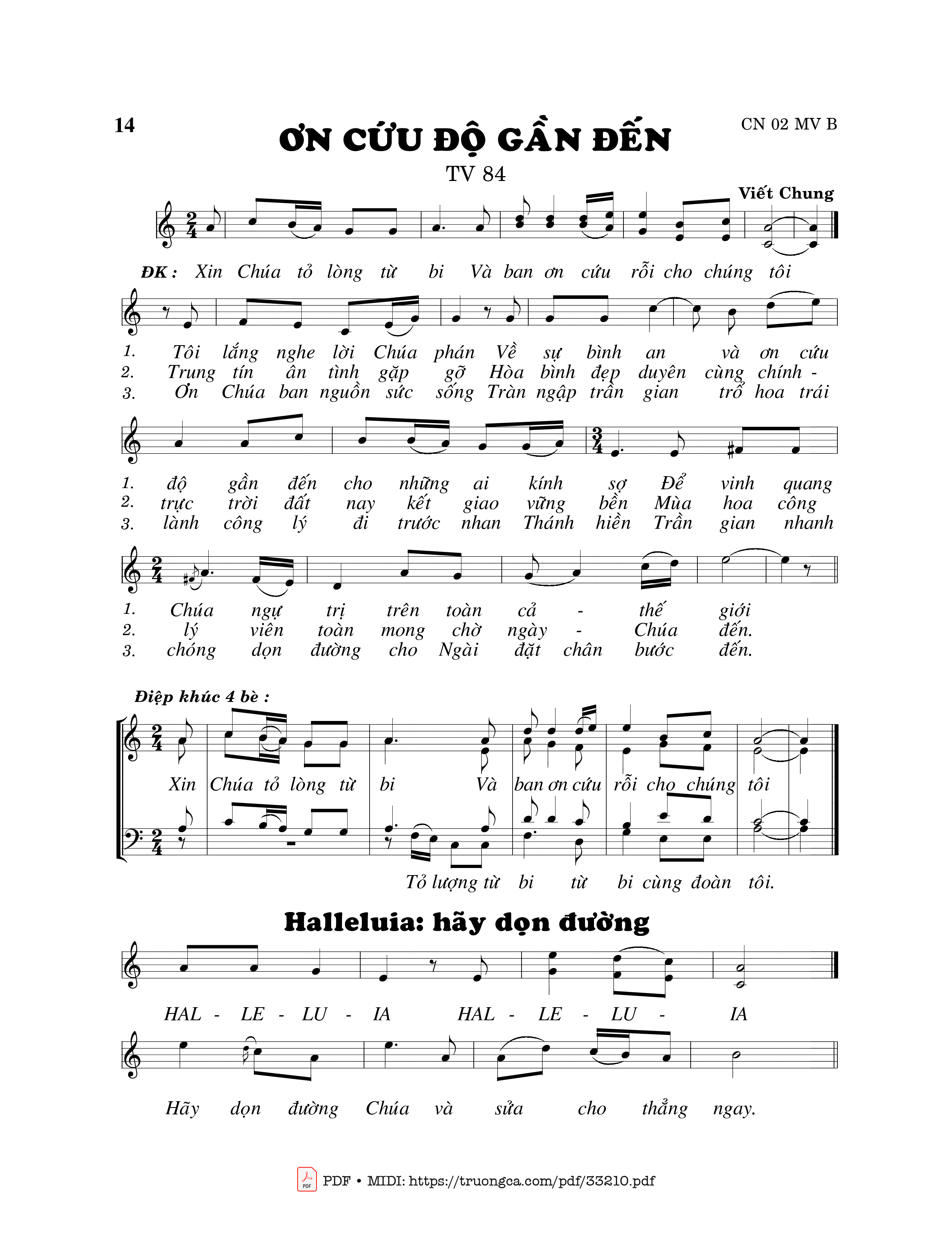 Sheet PDF of Thánh Vịnh 84, Ơn Cứu Độ Gần Đến