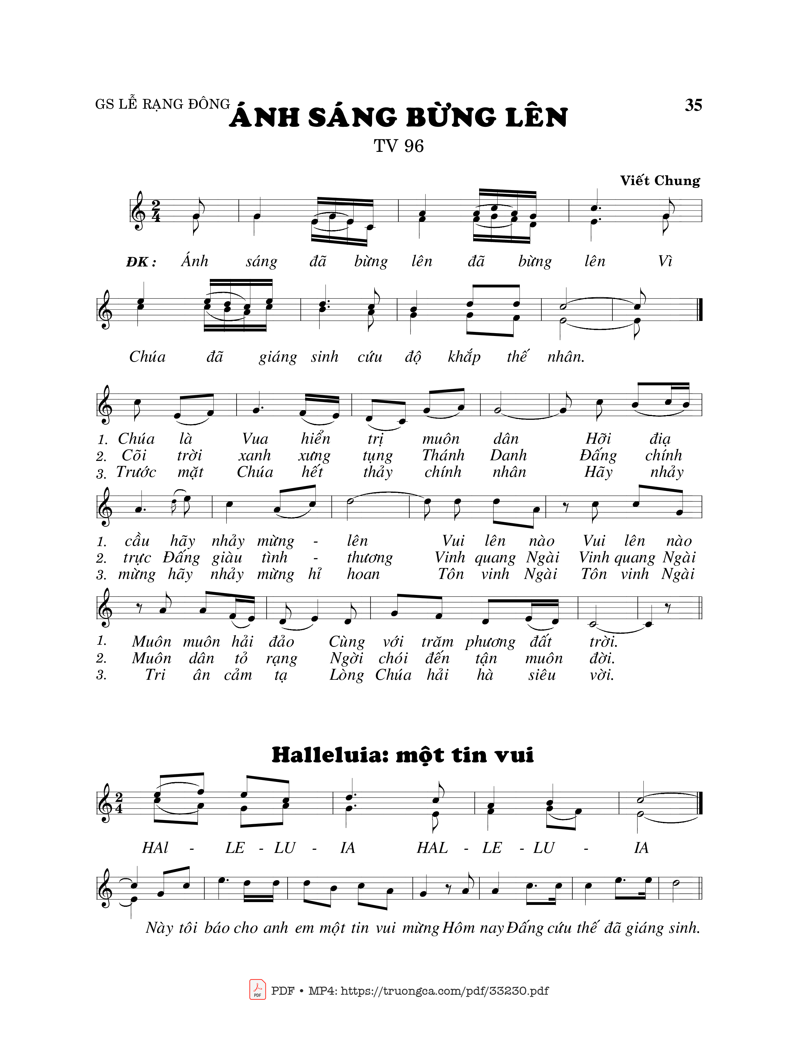 Sheet PDF of Thánh Vịnh 96, Ánh Sáng Bừng Lên