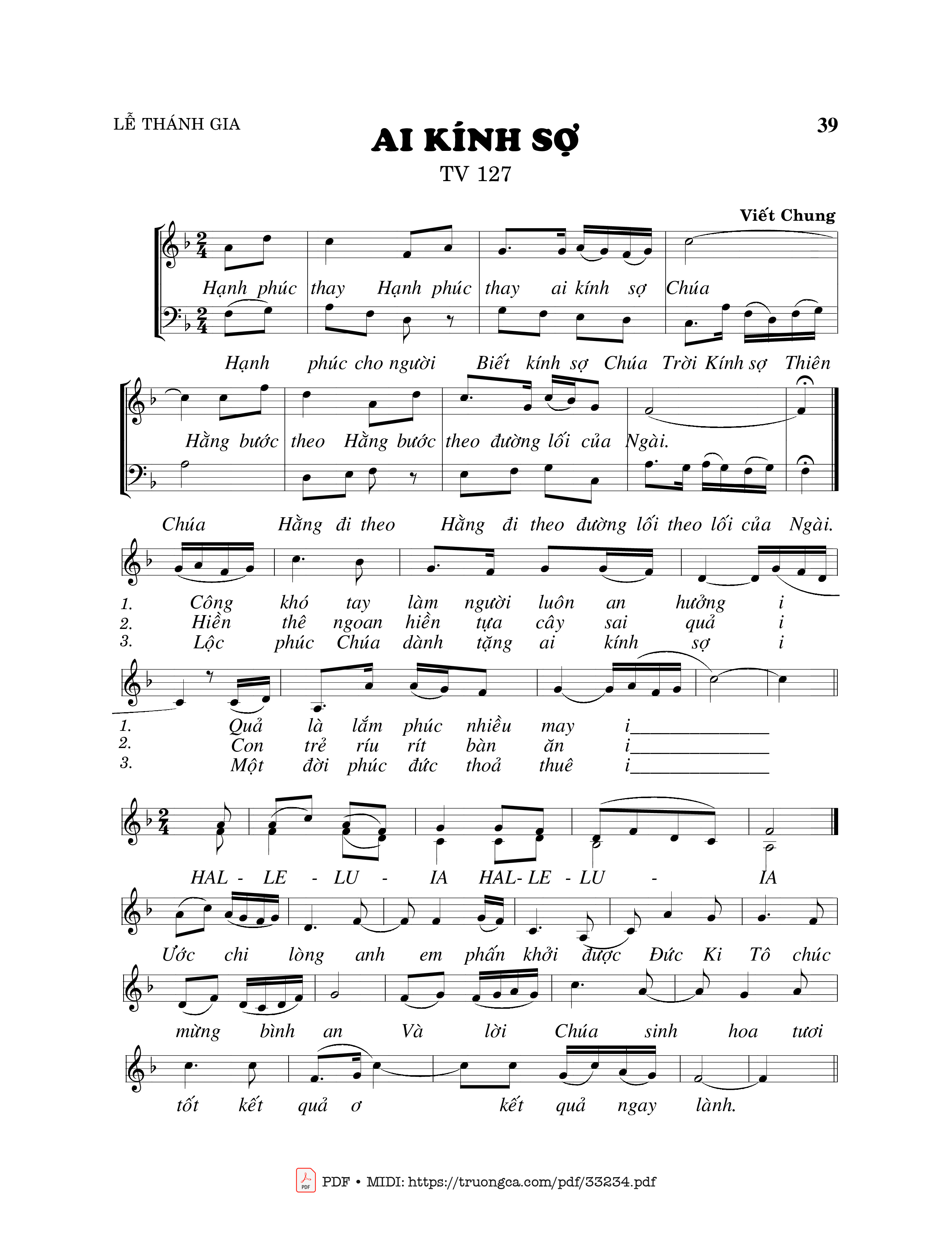 Sheet PDF of Thánh Vịnh 127, Ai Kính Sợ