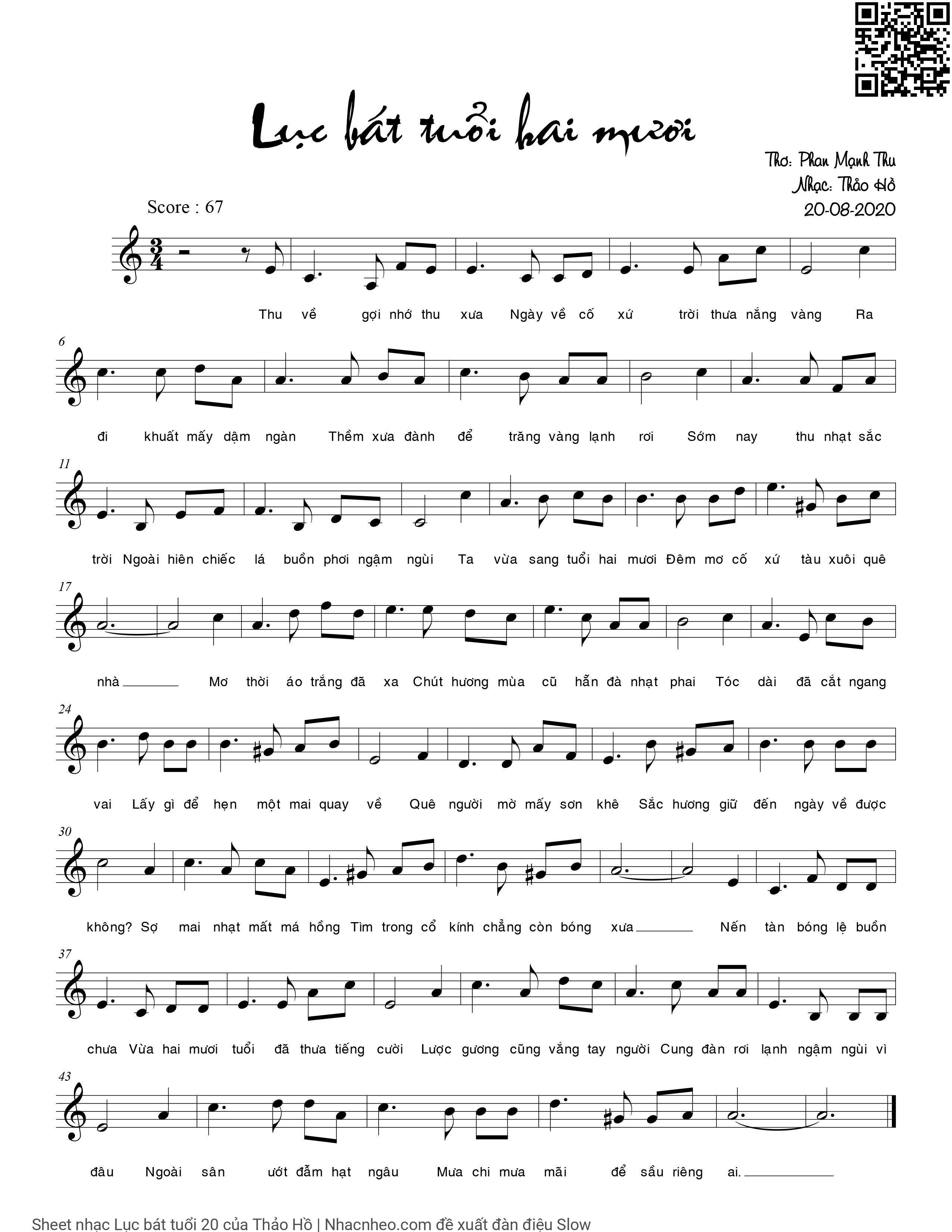 Page 2 of Sheet music PDF Lục bát tuổi 20 - Thảo Hồ