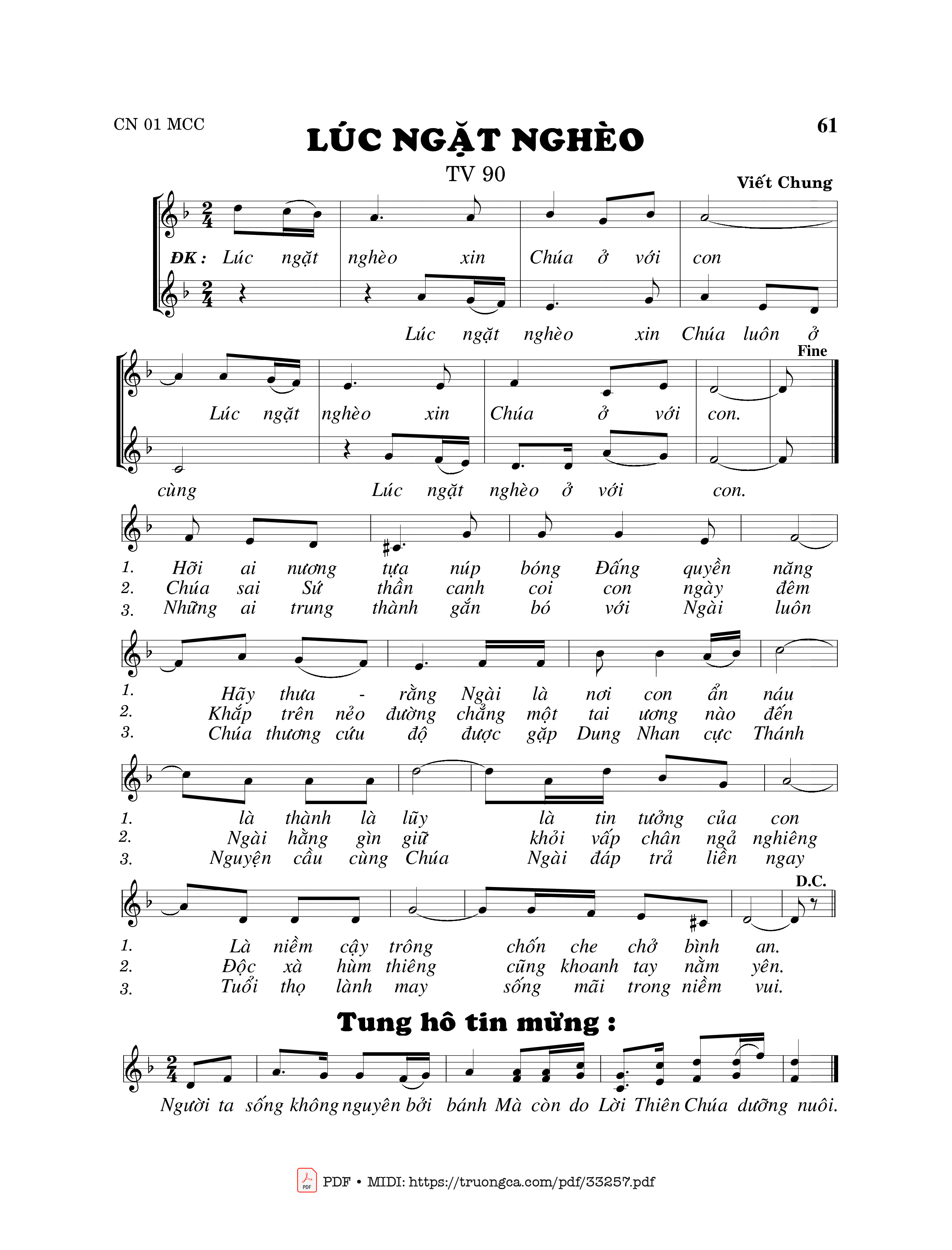 Sheet PDF of Thánh Vịnh 90, Lúc Ngặt Nghèo
