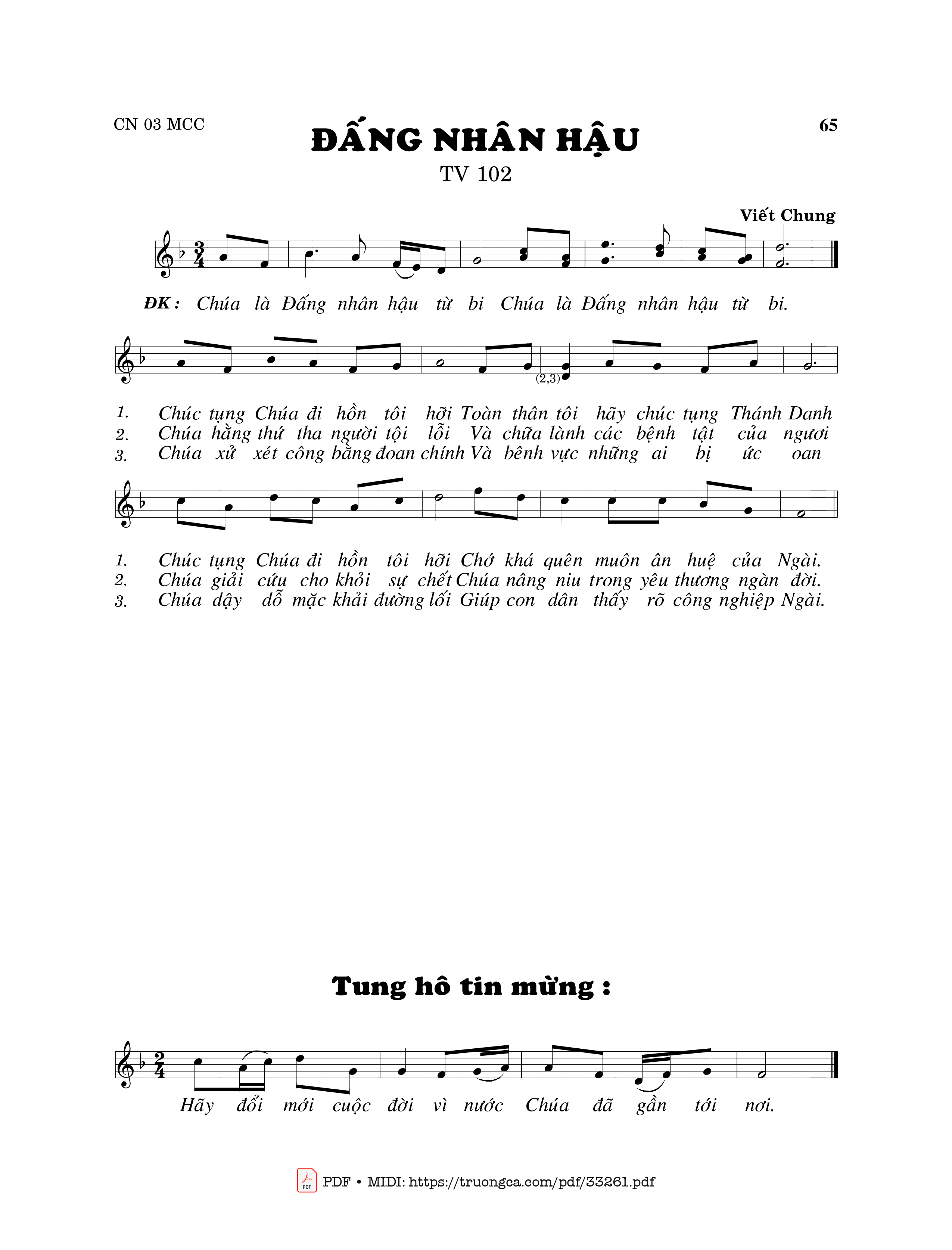 Sheet PDF of Thánh Vịnh 102, Đấng Nhân Hậu