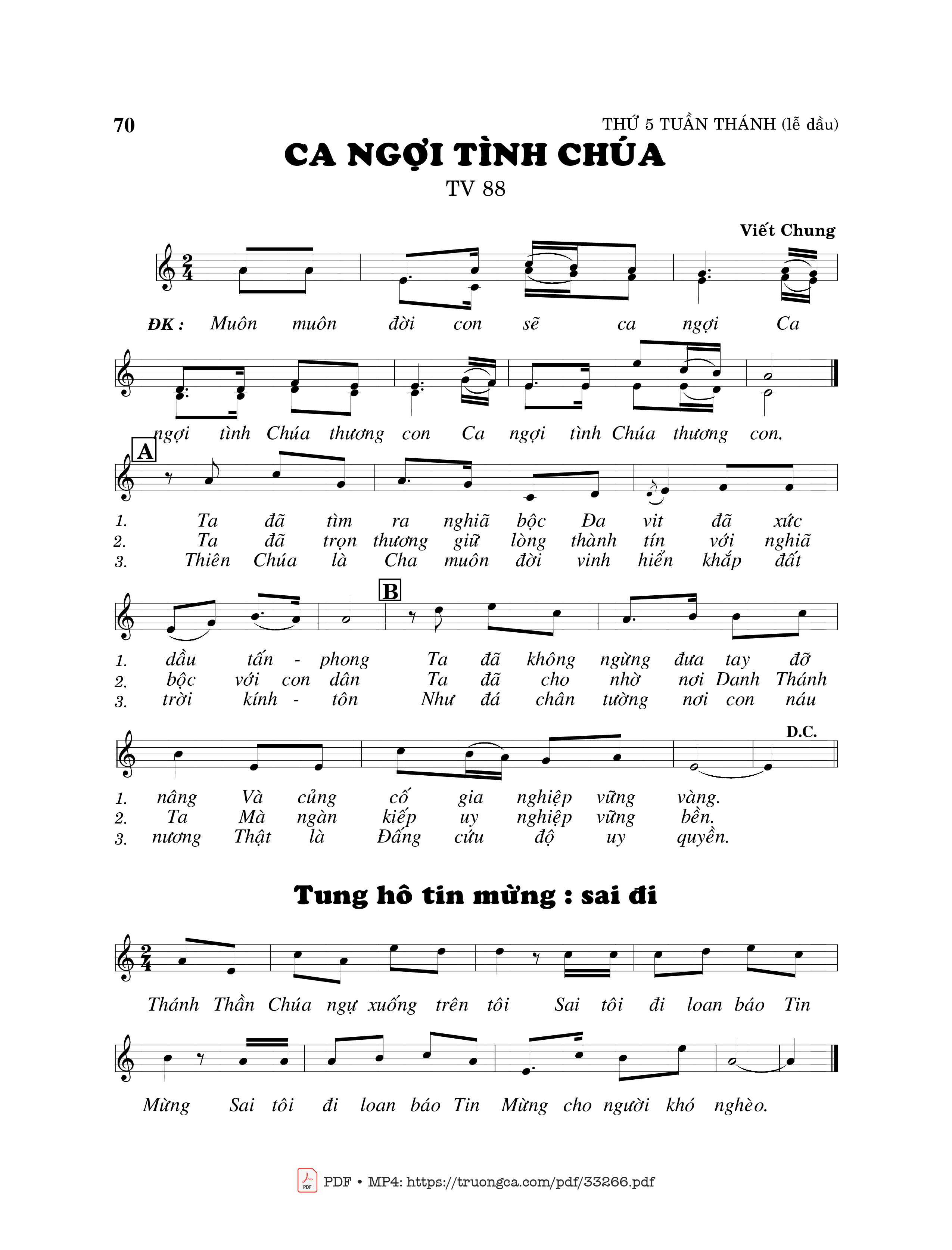 Sheet PDF of Thánh Vịnh 88, Ca Ngợi Tình Chúa