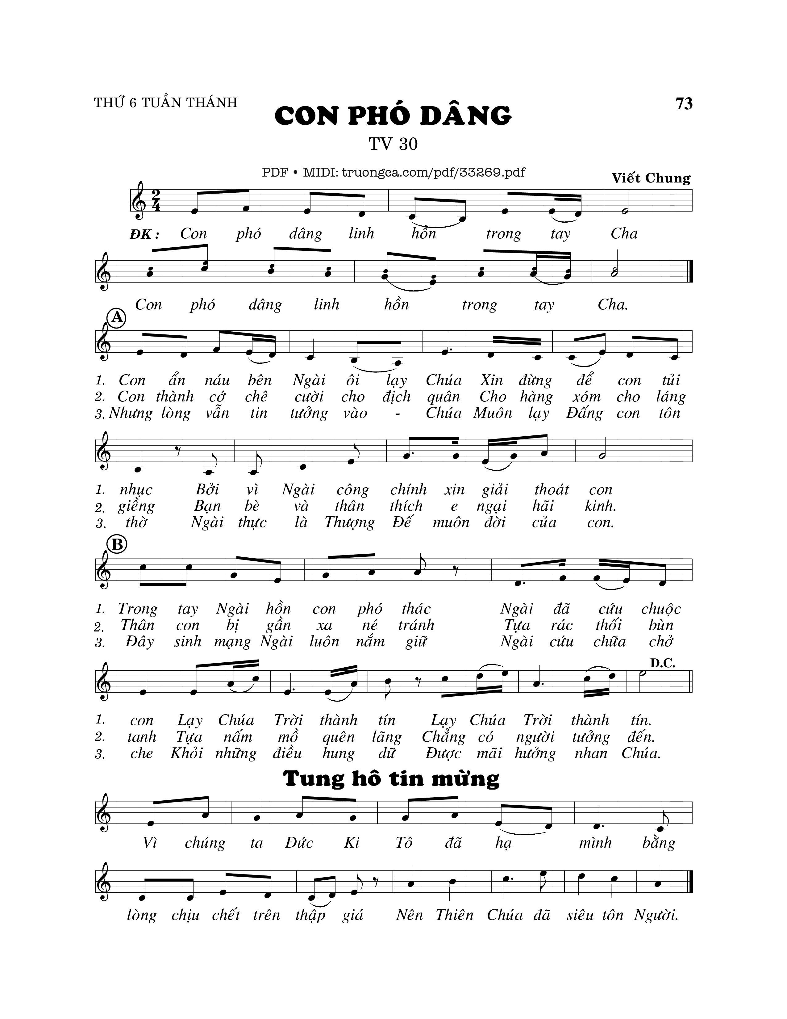 Page 1 of Sheet music PDF Thánh Vịnh 30, Con Phó Dâng - Viết Chung