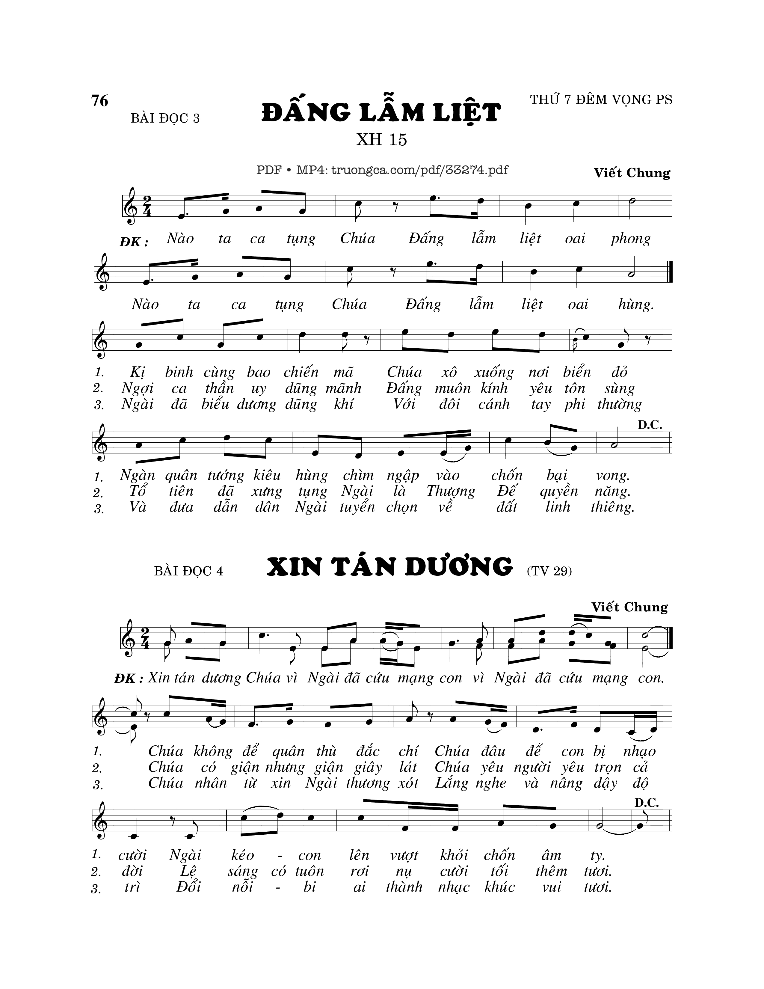 Sheet PDF of Thánh Vịnh 29, Xin Tán Dương