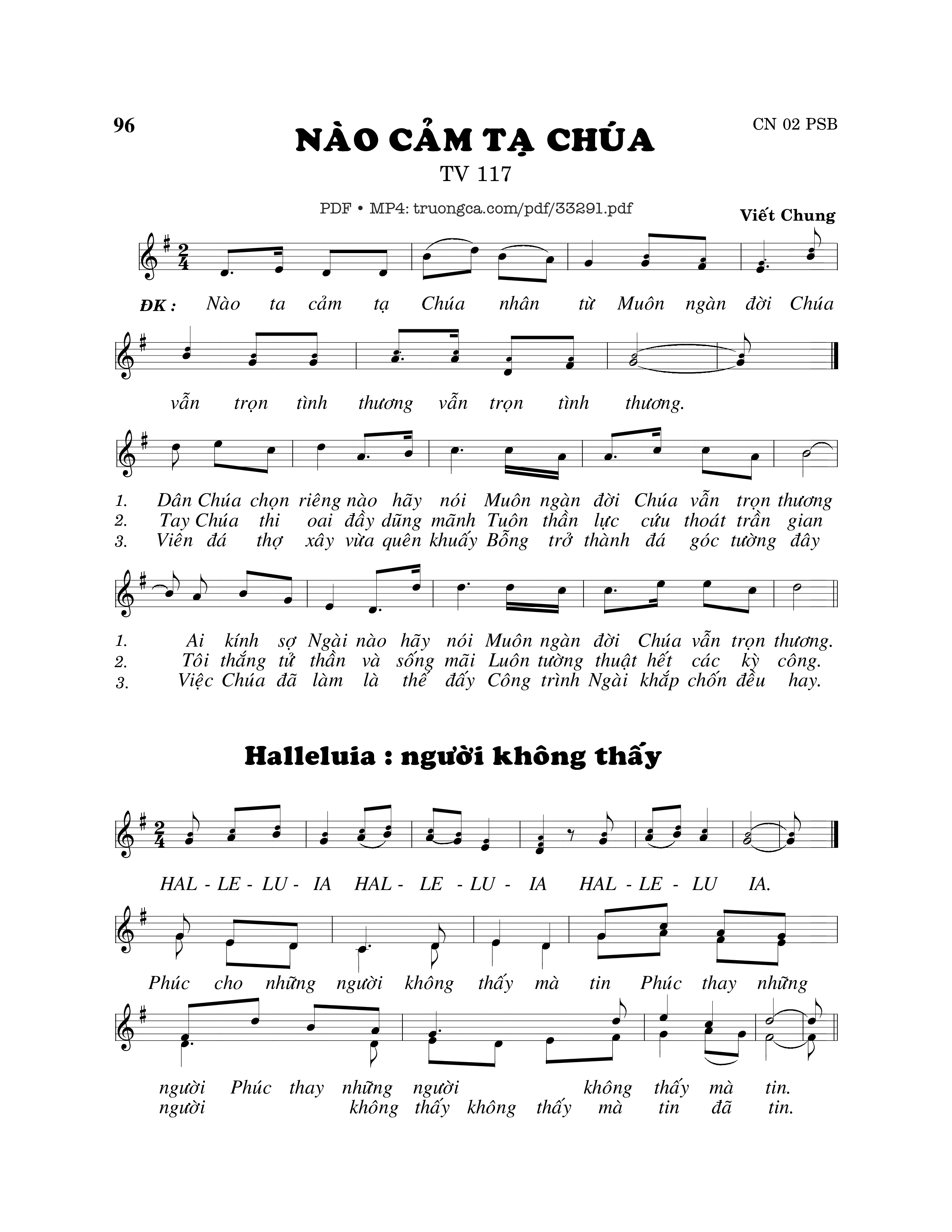 Sheet PDF of Thánh Vịnh 117, Nào Cảm Tạ Chúa