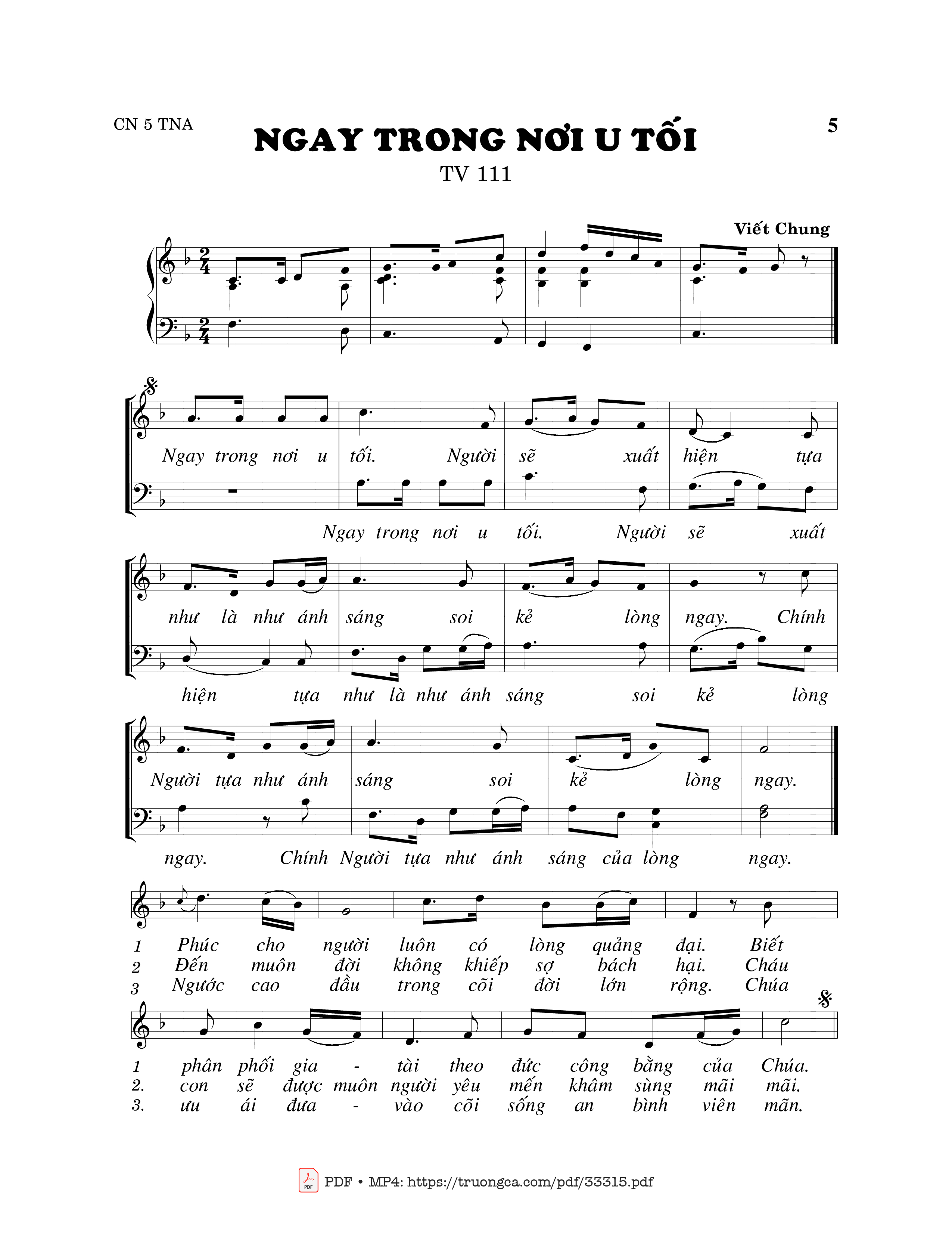 Sheet PDF of Thánh Vịnh 111, Ngay Trong Noi U Tối