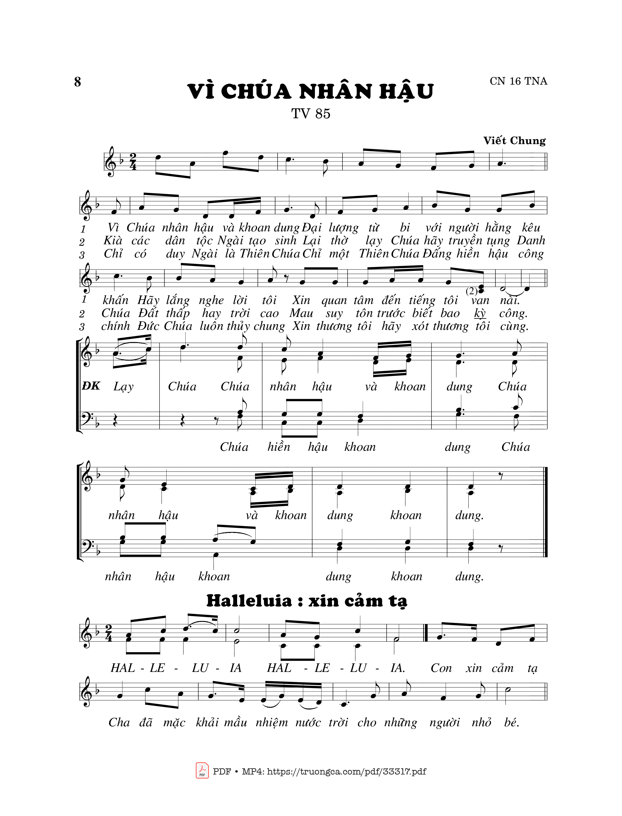 Sheet PDF of Thánh Vịnh 85, Vì Chúa Nhân Hậu