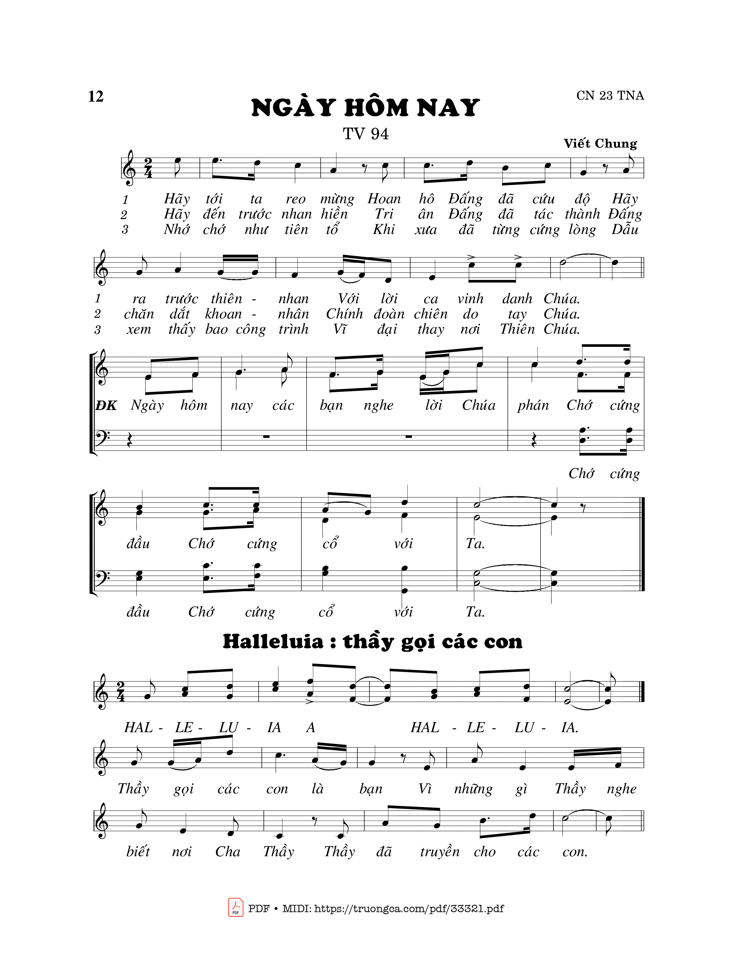 Sheet PDF of Thánh Vịnh 94, Ngày Hôm Nay