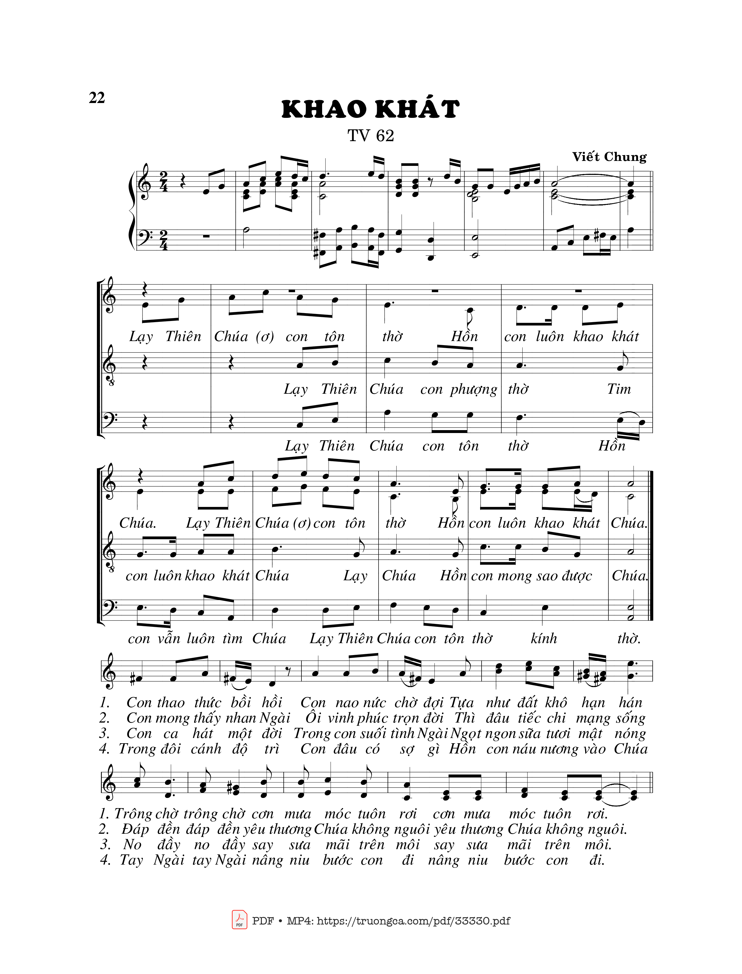Sheet PDF of Thánh Vịnh 62, Khao Khát 4 Bè