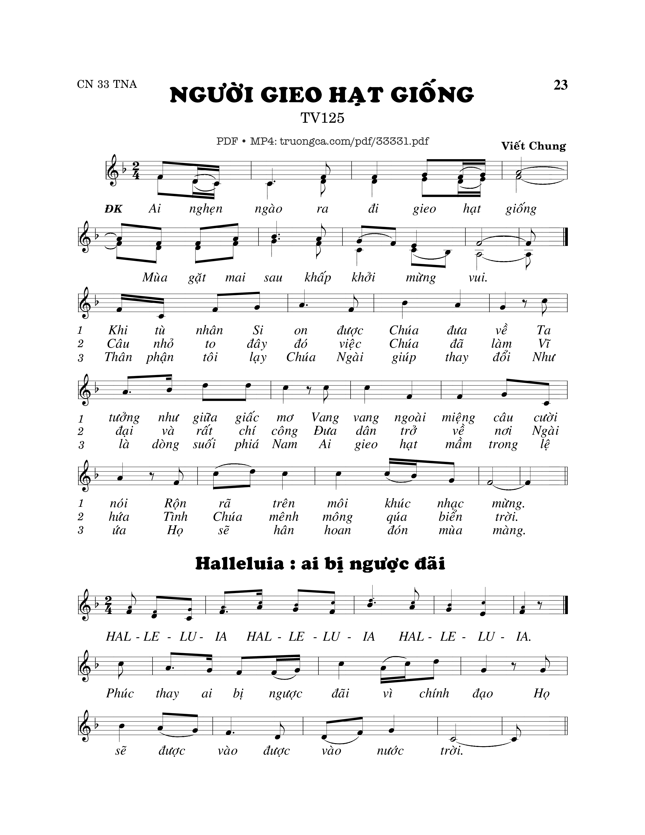 Sheet PDF of Thánh Vịnh 123, Người Gieo Hạt Giống