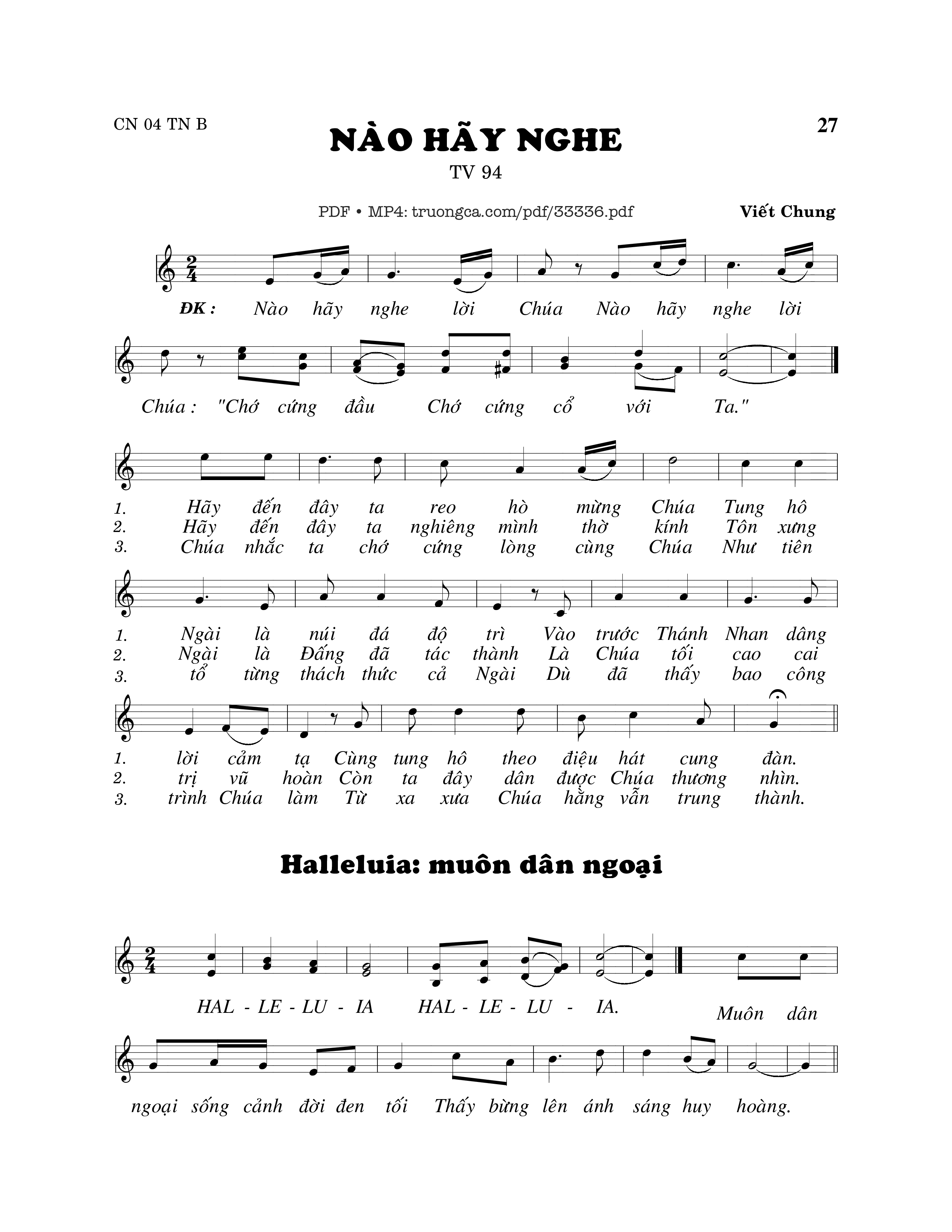 Sheet PDF of Thánh Vịnh 94, Nào Hãy Nghe