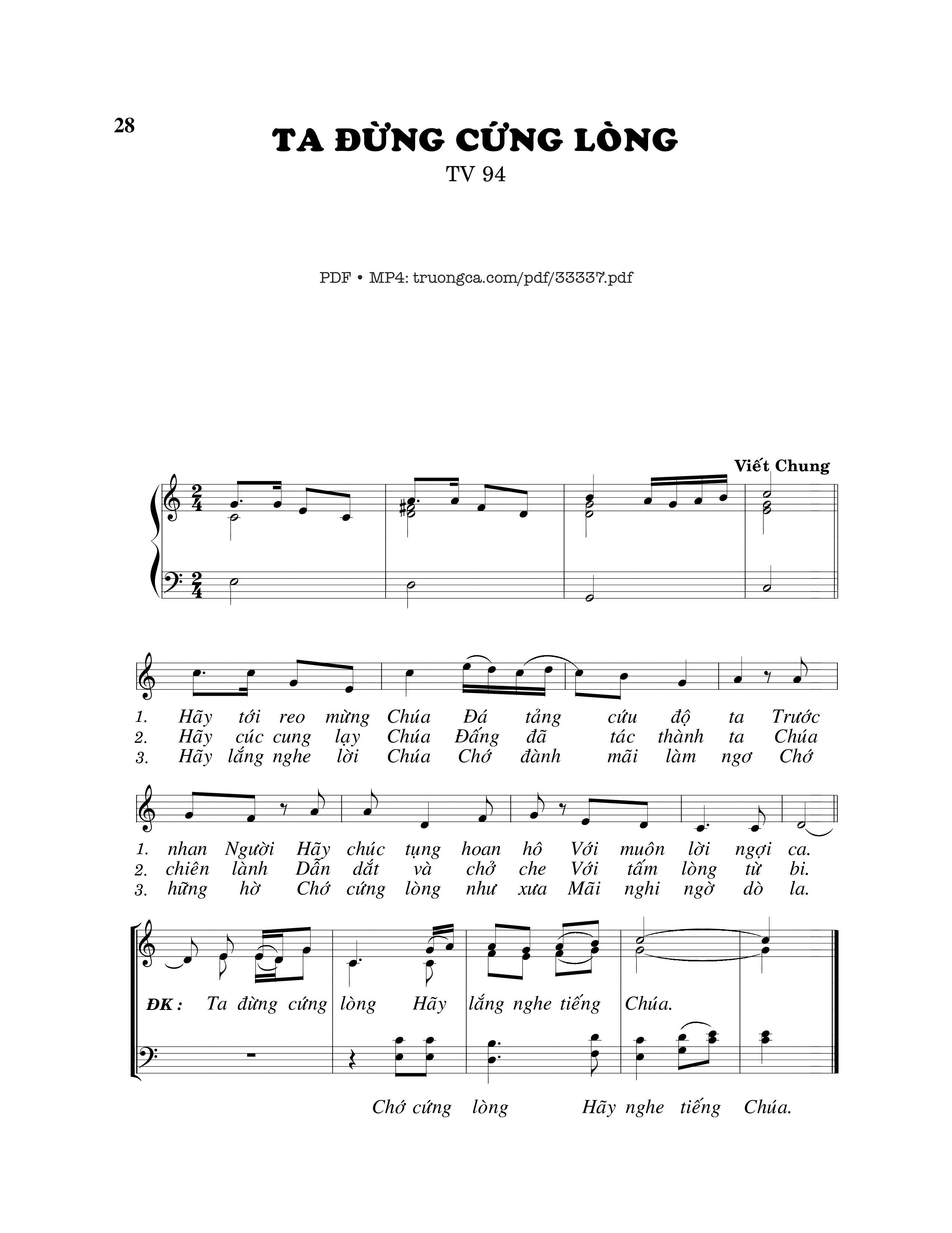 Sheet PDF of Thánh Vịnh 94, Ta Đừng Cứng Lòng