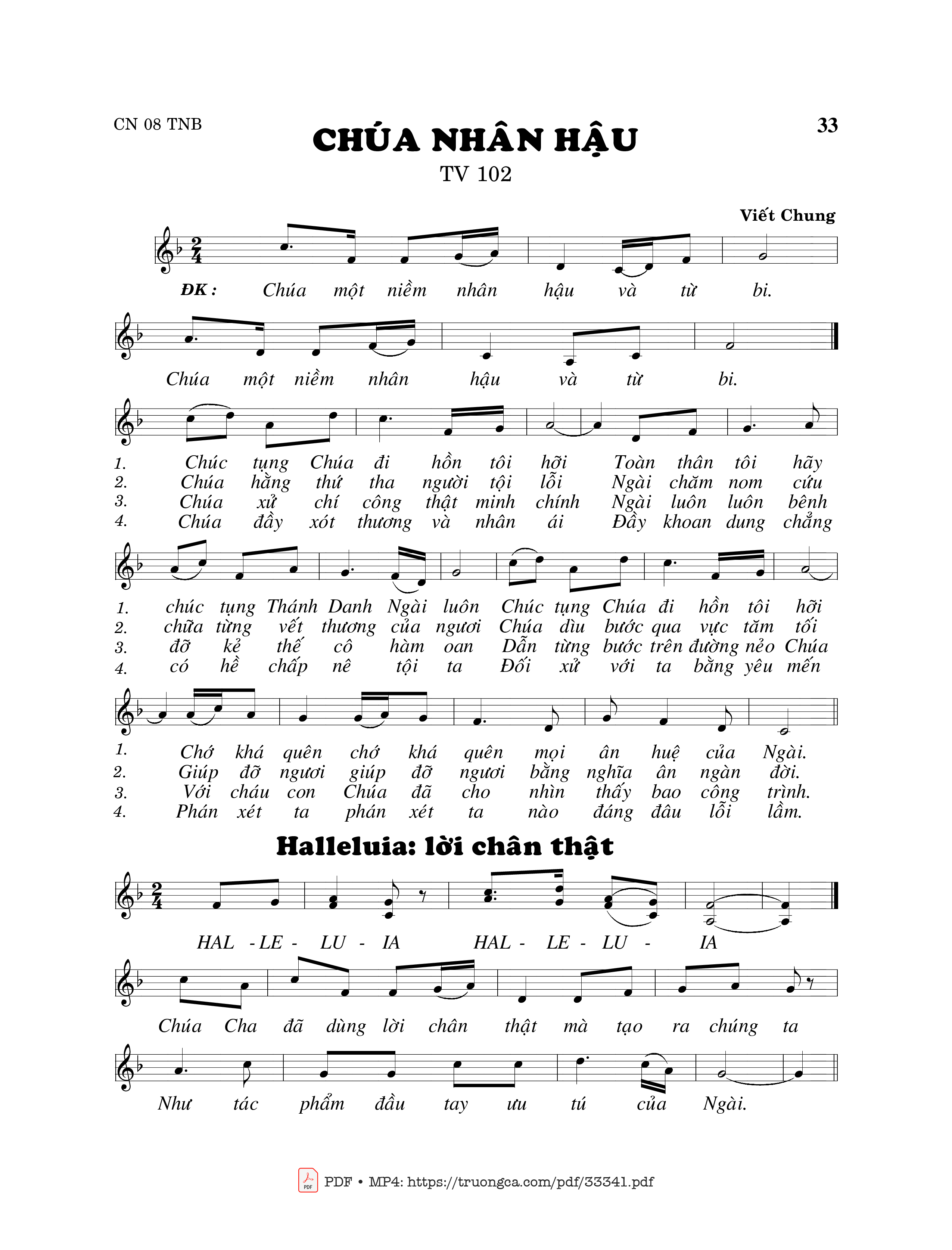 Sheet PDF of Thánh Vịnh 102, Chúa Nhân Hậu