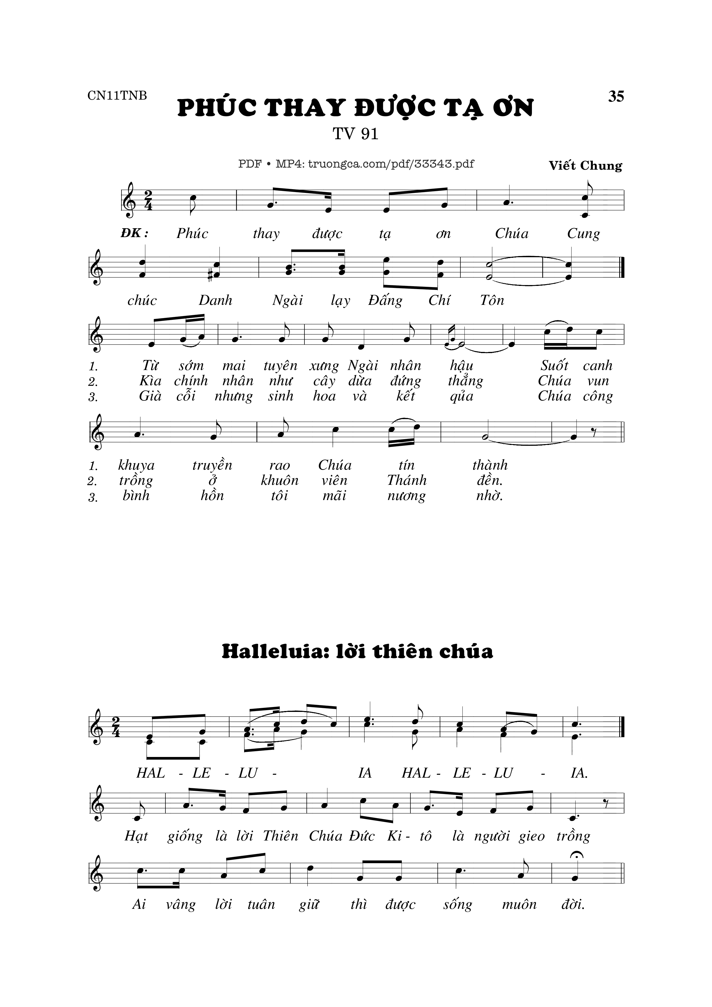 Sheet PDF of Thánh Vịnh 91, Phúc Thay Được Tạ Ơn