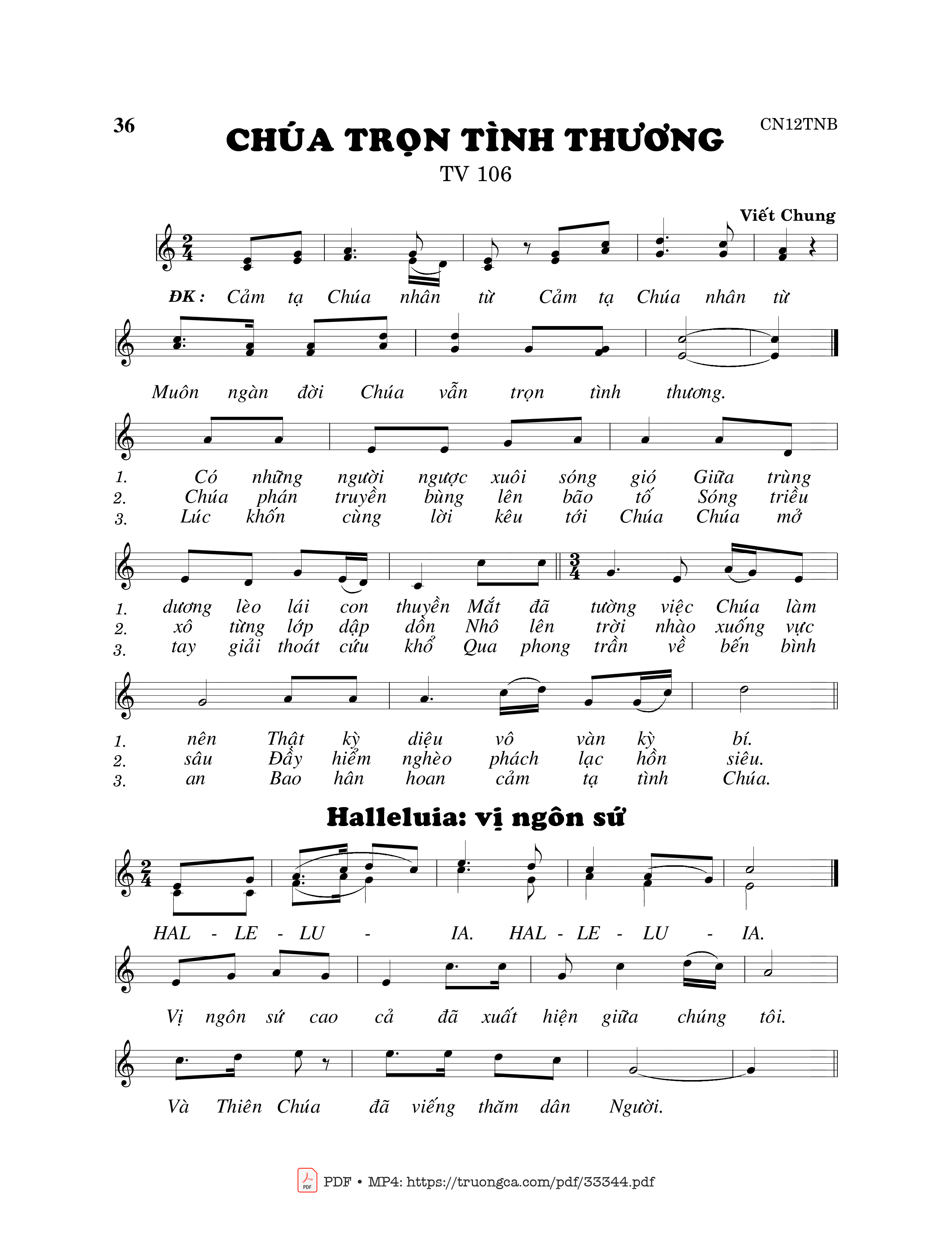 Sheet PDF of Thánh Vịnh 106, Chúa Trọn Tình Thương
