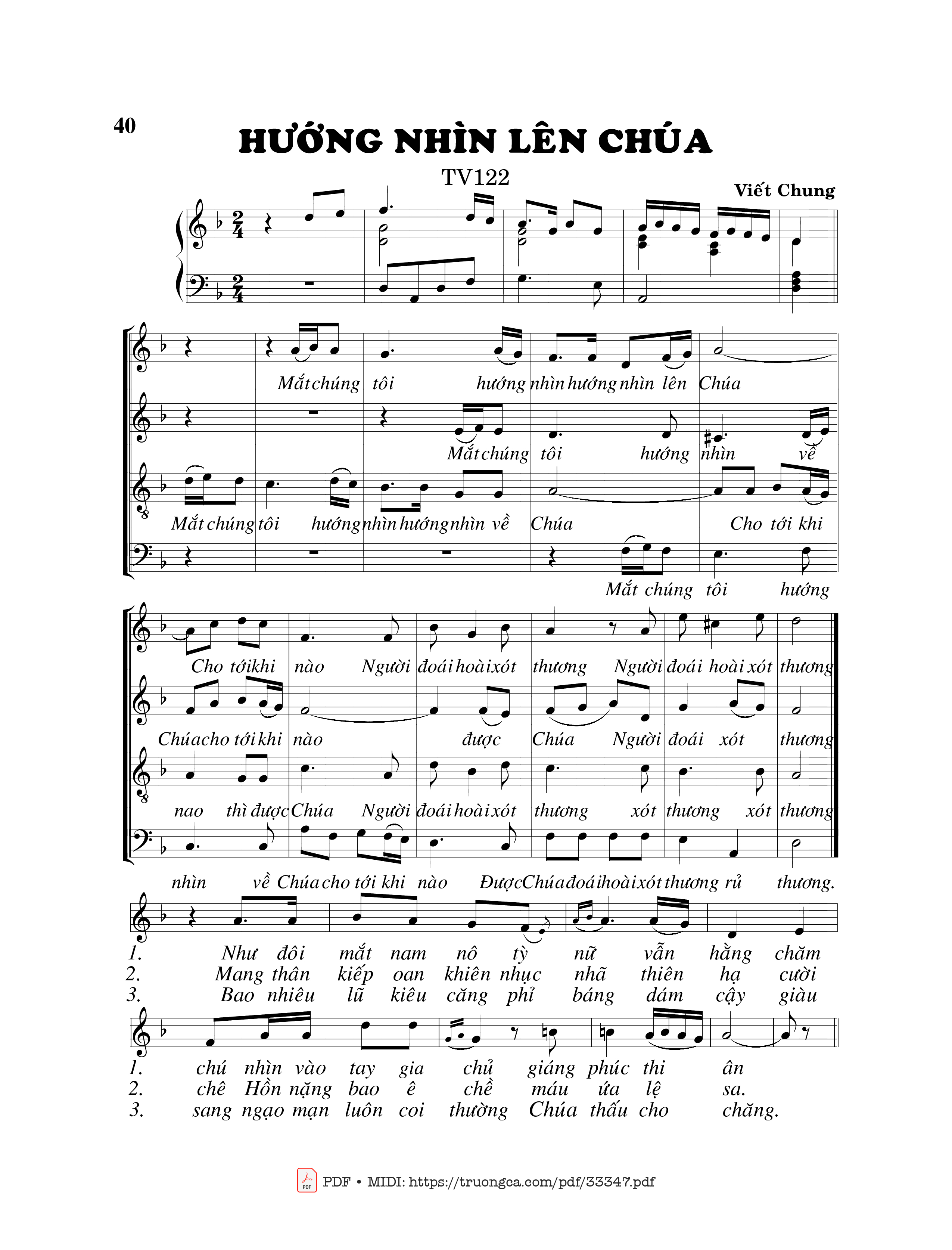 Sheet PDF of Thánh Vịnh 122, Hướng Nhìn Lên Chúa