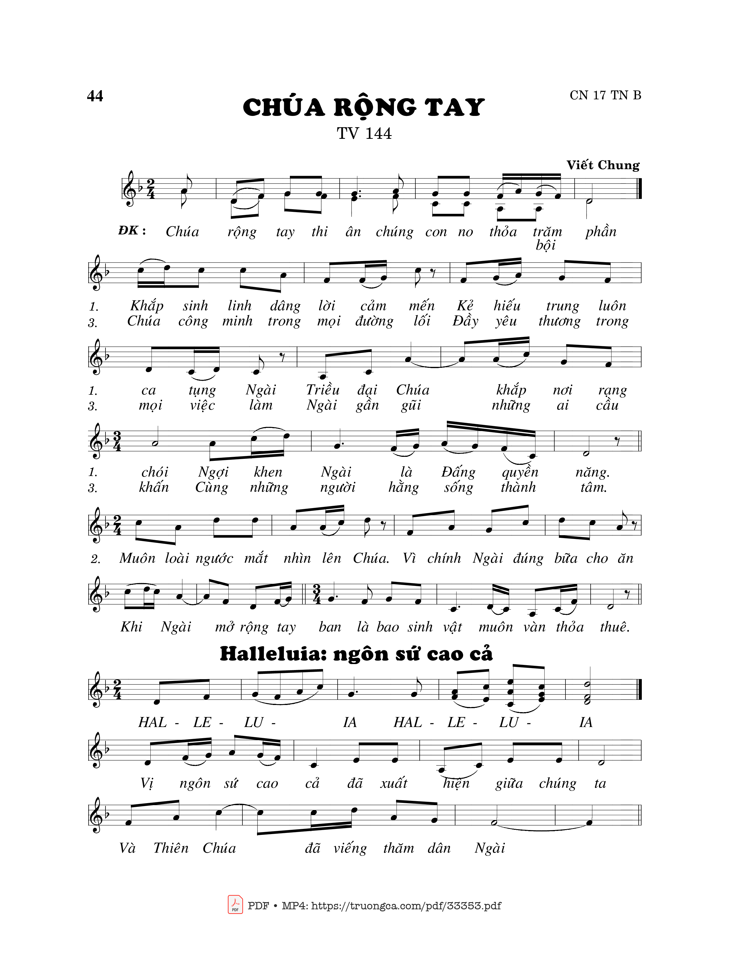Sheet PDF of Thánh Vịnh 144, Chúa Rộng Tay