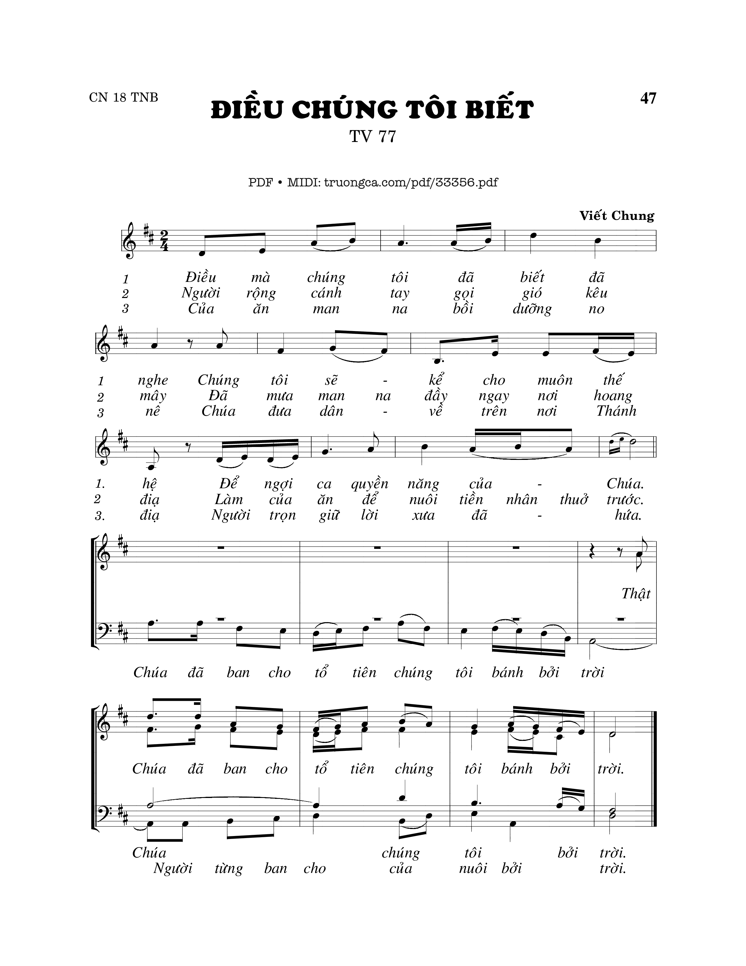 Sheet PDF of Thánh Vịnh 77, Điều Chúng Tôi Biết